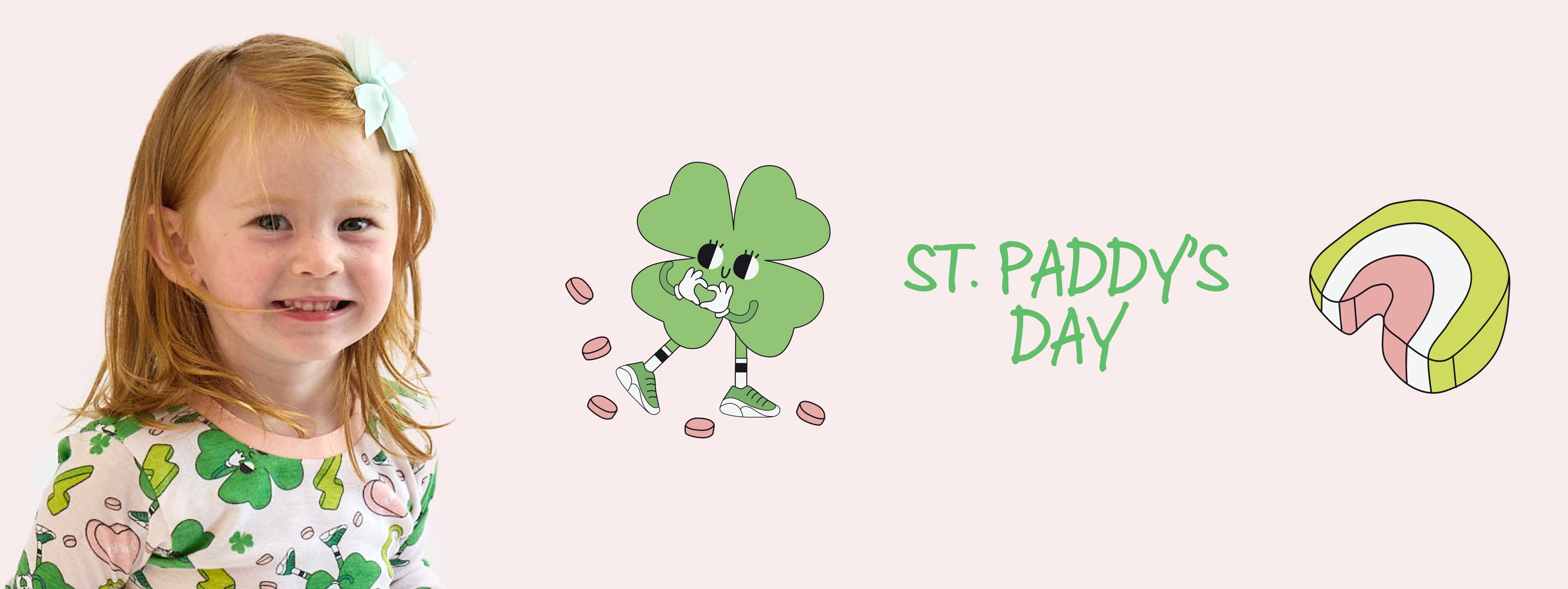 Butterblu St. Patrick's Day organic baby clothes — green and shamrock-themed bodysuits, pajamas, and outfits in GOTS-certified cotton