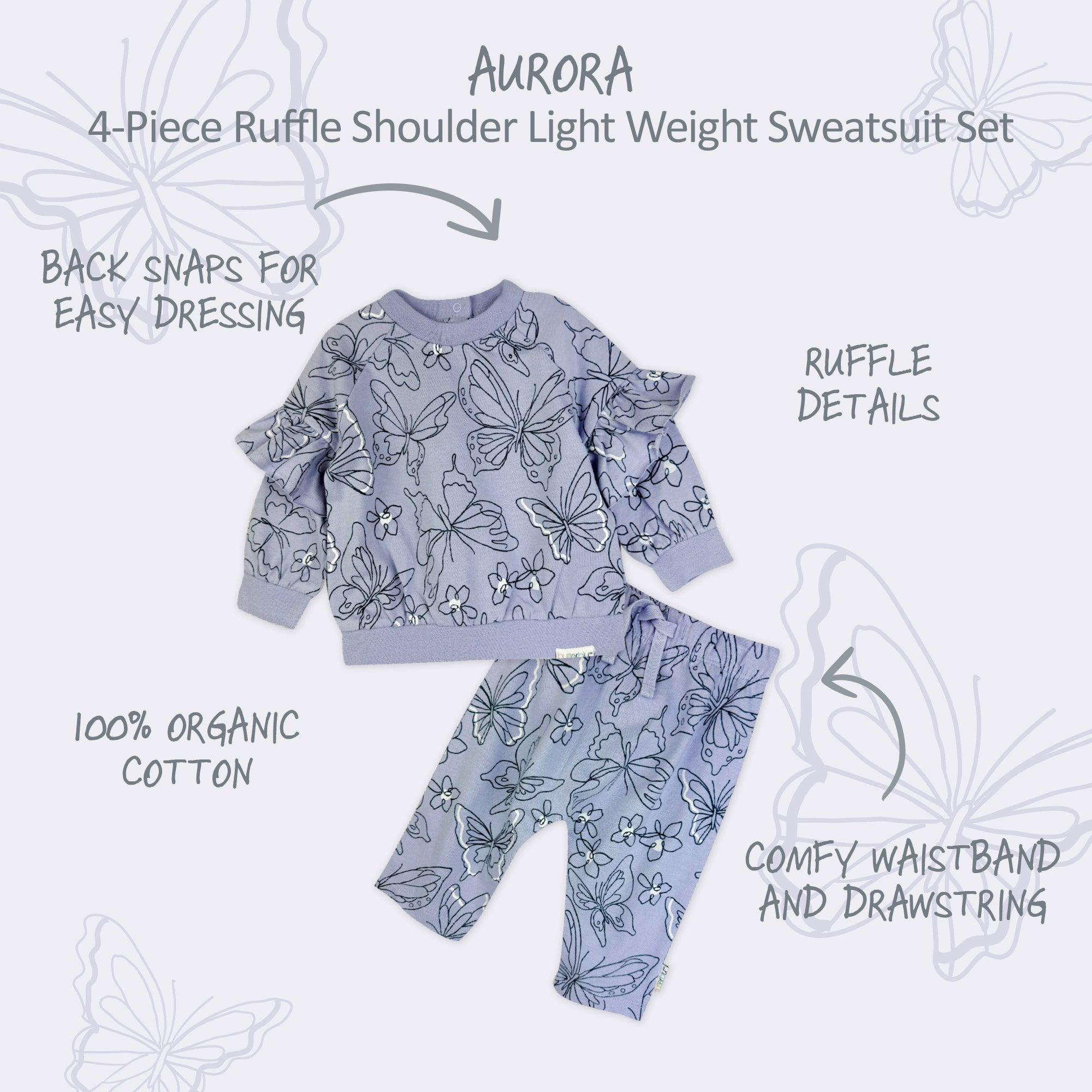 AURORA 4-Piece Crew Neck Ruffle Sweatshirt and Jogger Set