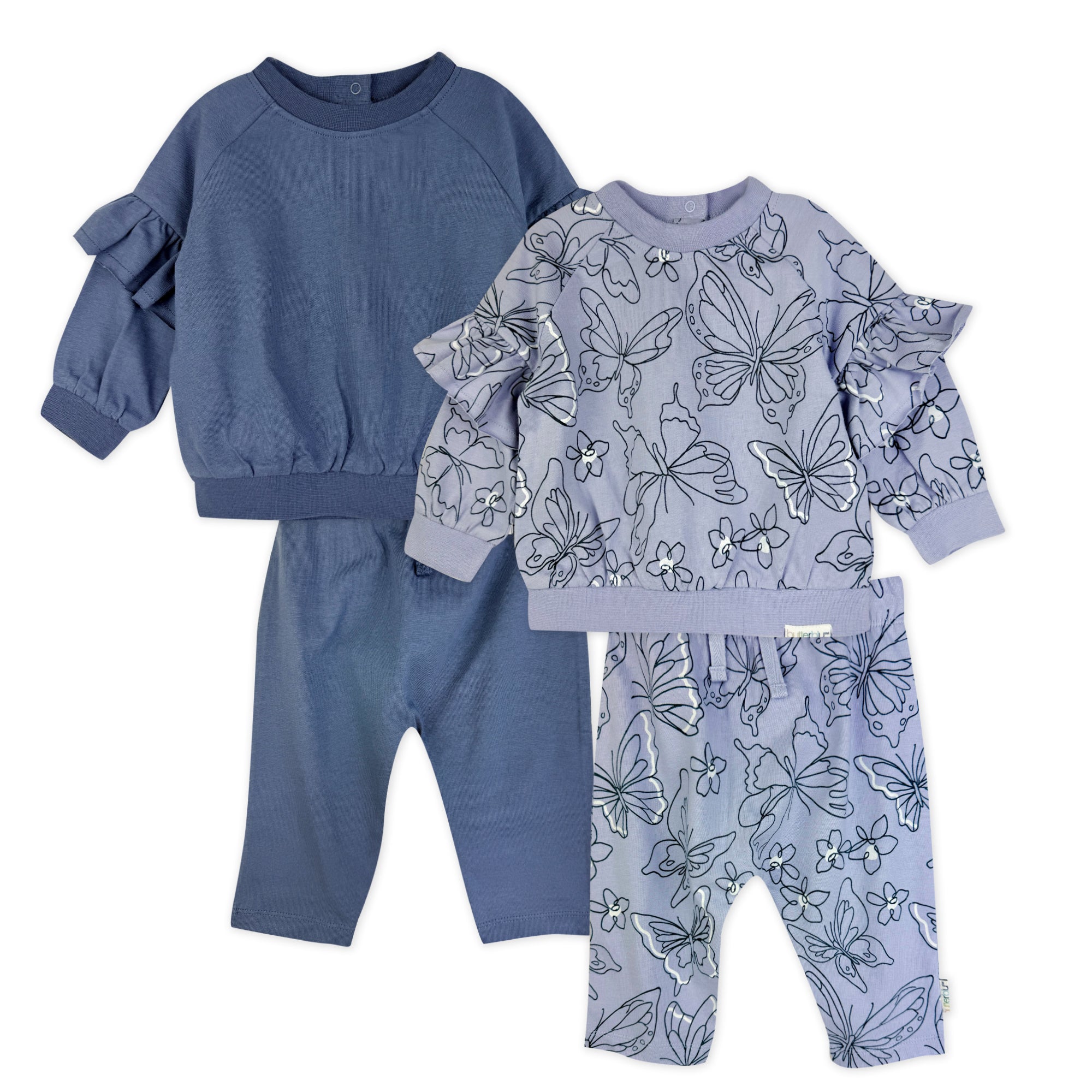 AURORA 4-Piece Crew Neck Ruffle Sweatshirt and Jogger Set