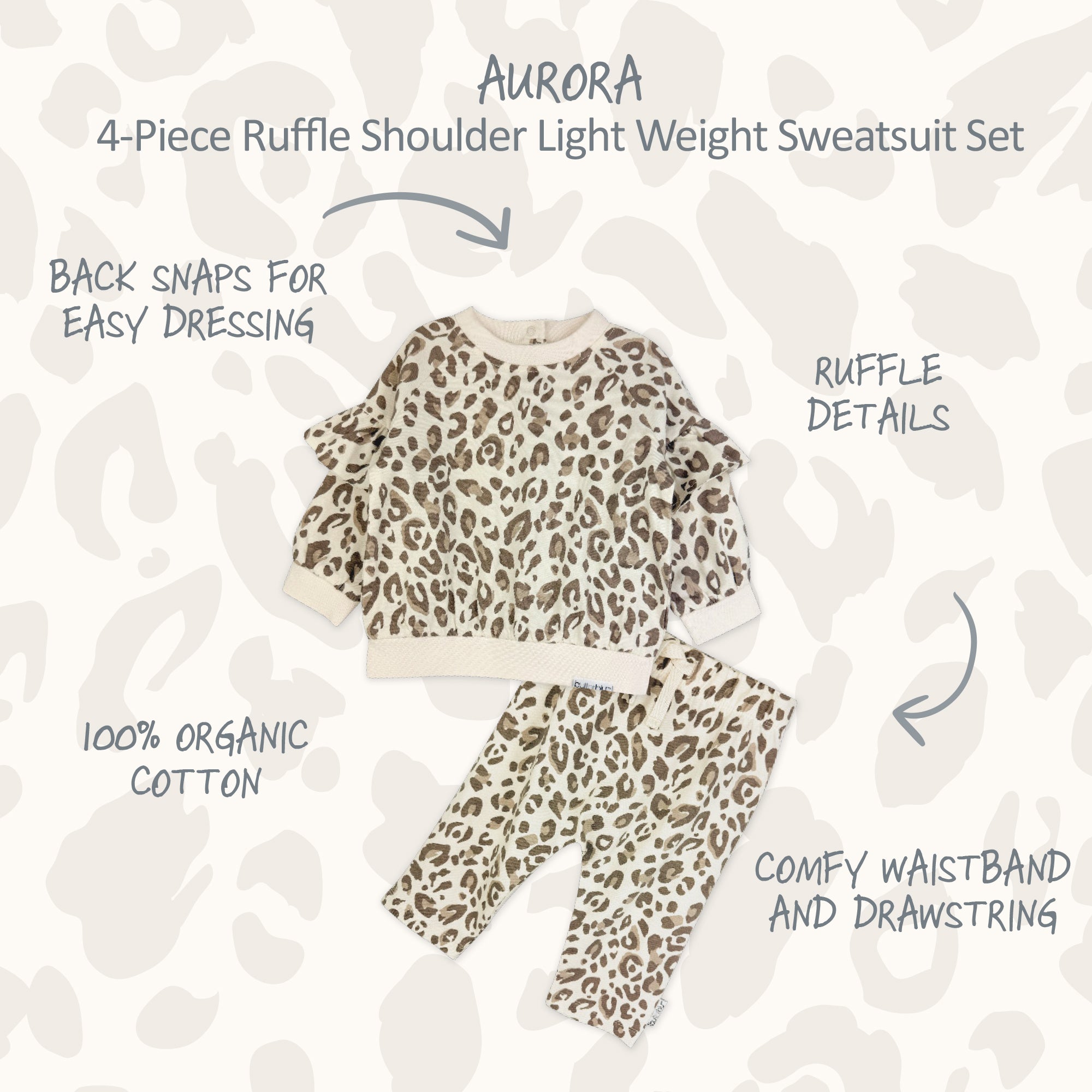 AURORA 4-Piece Crew Neck Ruffle Sweatshirt and Jogger Set