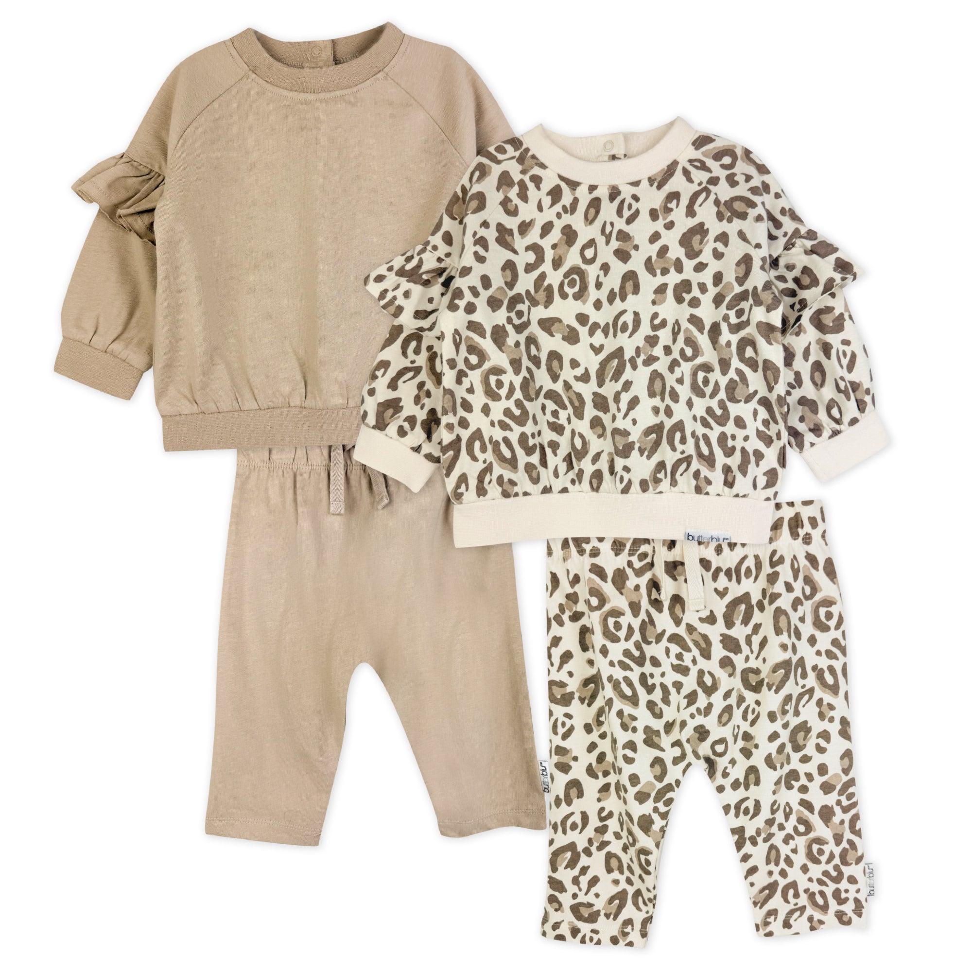 AURORA 4-Piece Crew Neck Ruffle Sweatshirt and Jogger Set