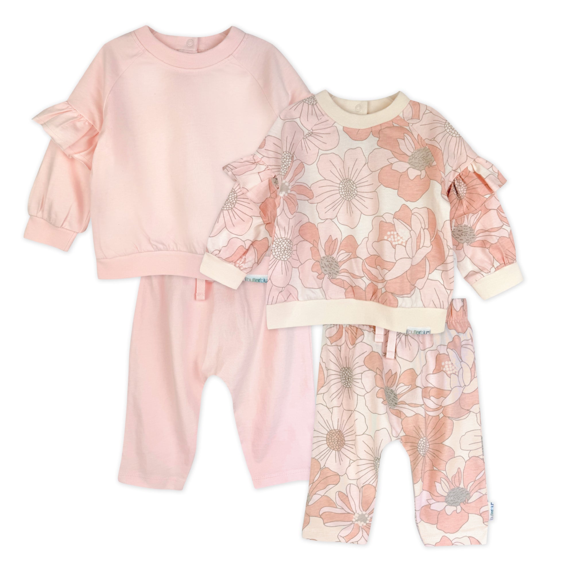 AURORA 4-Piece Crew Neck Ruffle Sweatshirt and Jogger Set