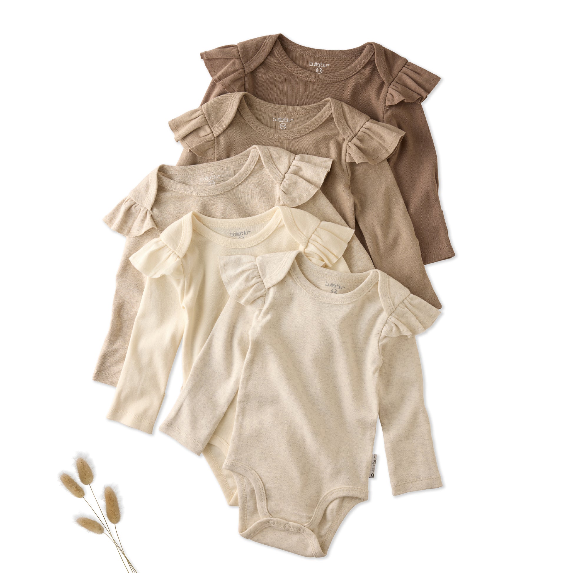 Layout of long sleeve Ashley bodysuit in Natural
