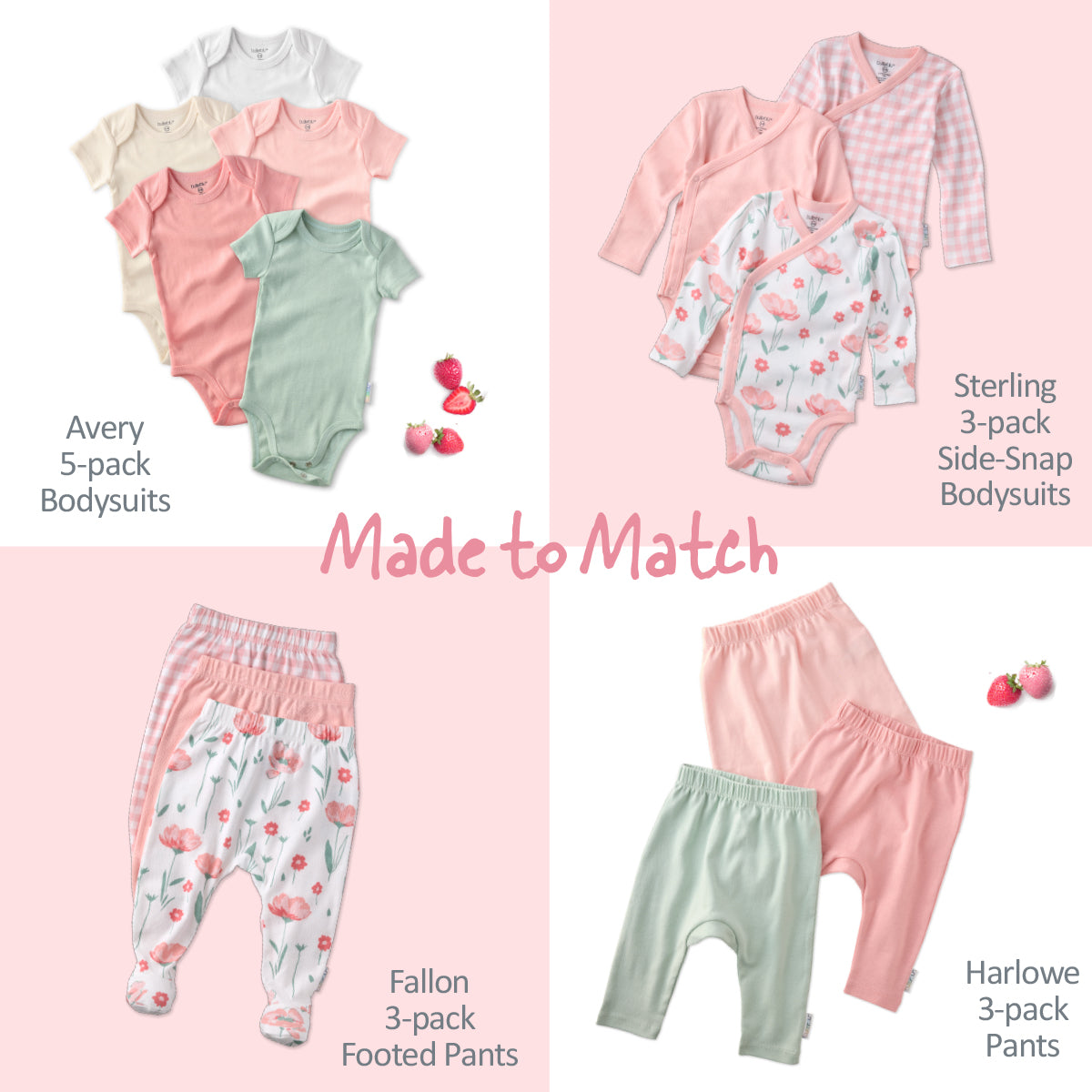 Butterblu Avery short sleeve baby bodysuits in Strawberry — GOTS-certified organic cotton onesies