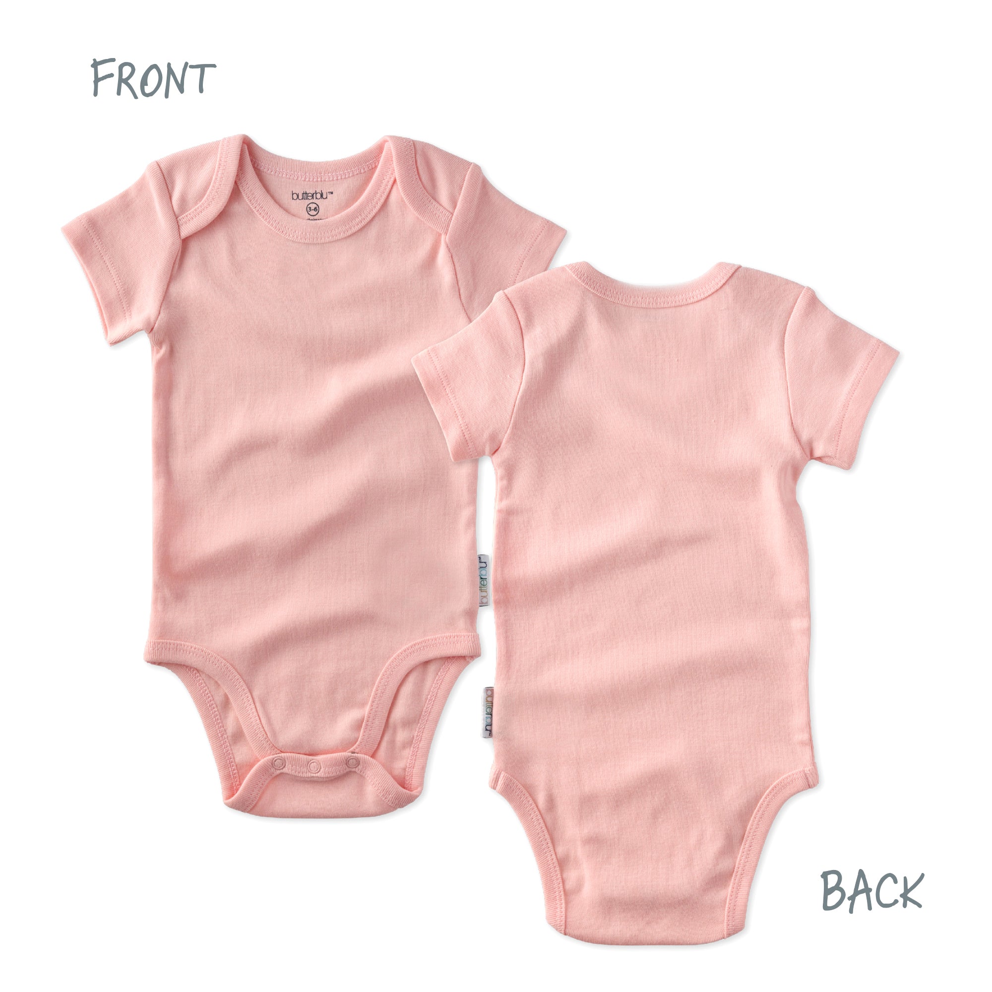 Front and back of short sleeve bodysuit on a white background