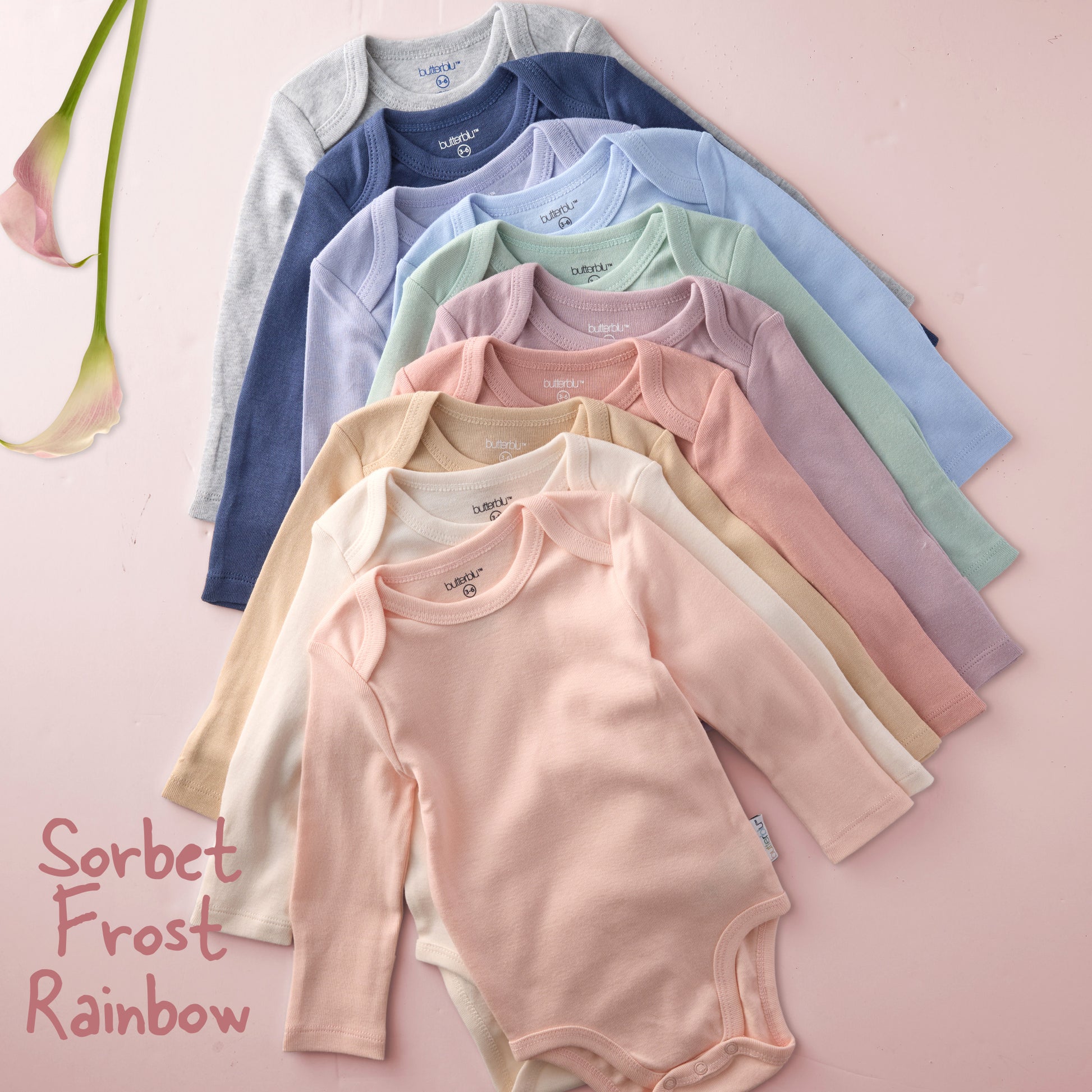 10-Pack Long Sleeve Bodysuit Onesie Sorbet Frost Rainbow