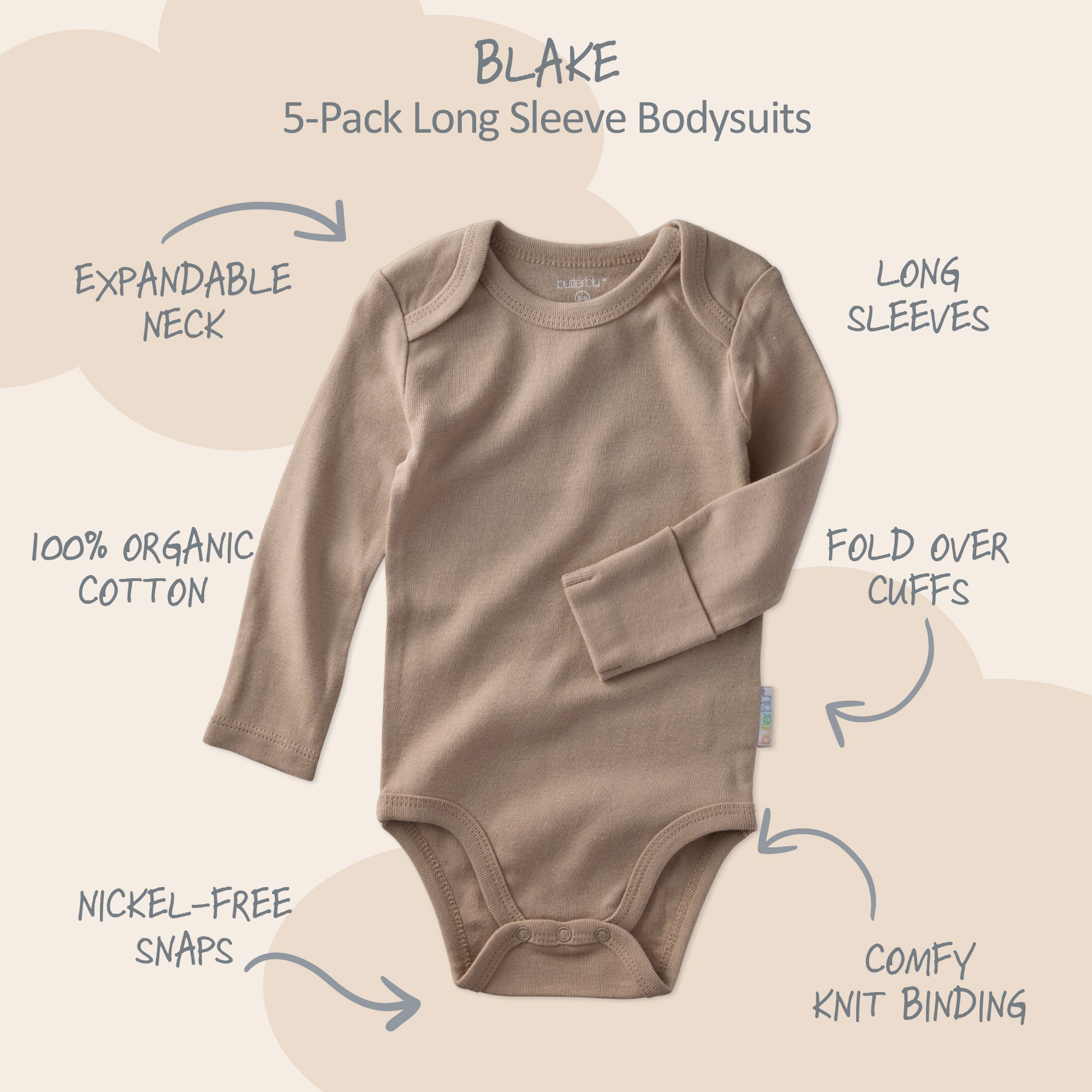 BLAKE 10-Pack Long Sleeve Bodysuit Stone Natural Rainbow