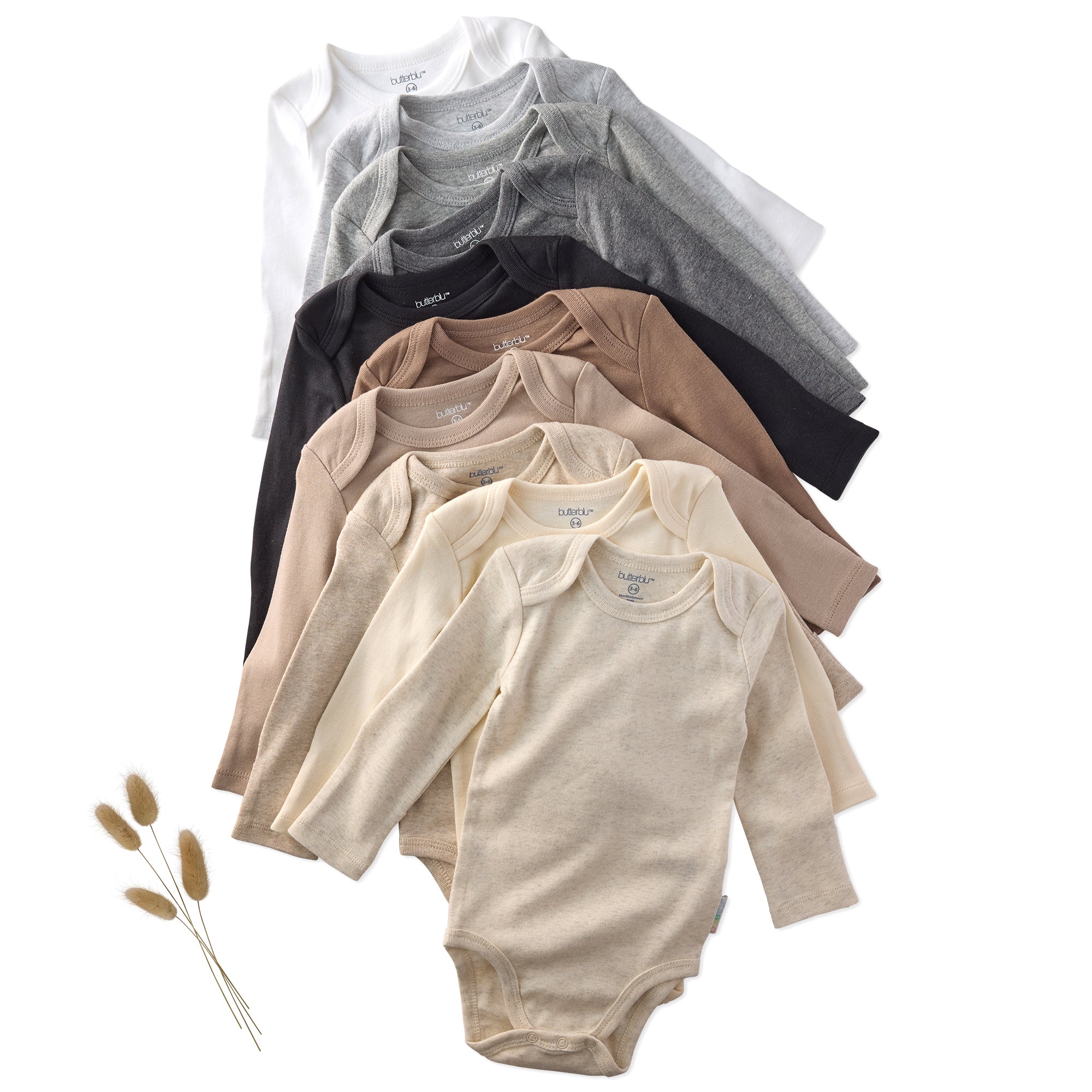 BLAKE 10-Pack Long Sleeve Bodysuit Stone Natural Rainbow