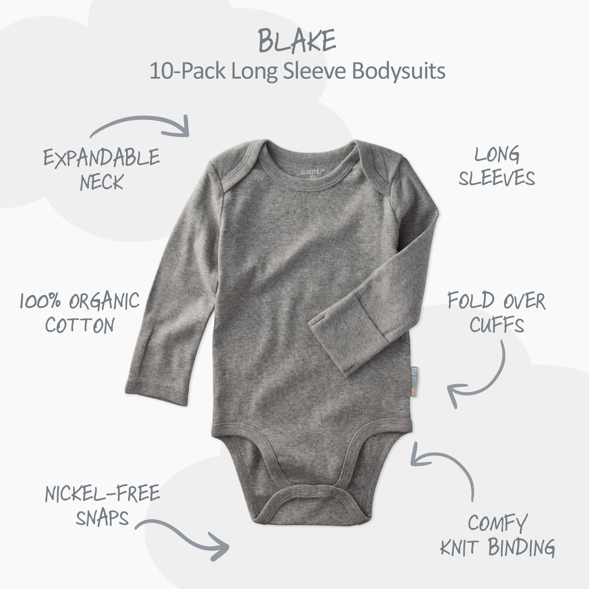 BLAKE 10-Pack Long Sleeve Bodysuit Stone Ombre Rainbow