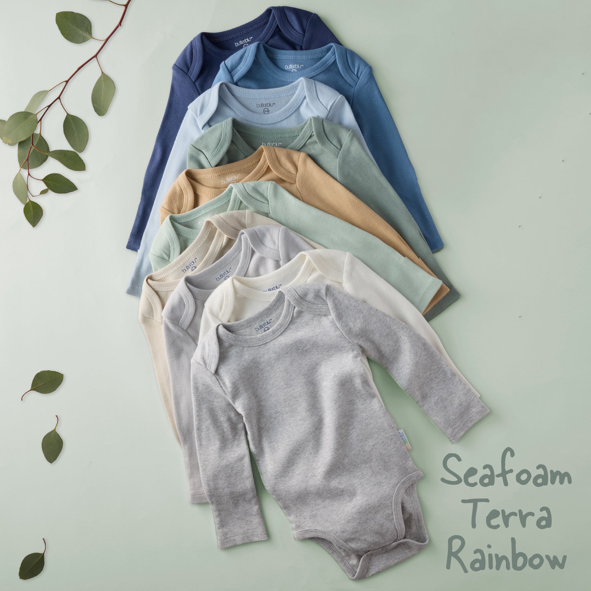 10-Pack Long Sleeve Seafoam Terra Rainbow Onesie Bodysuits