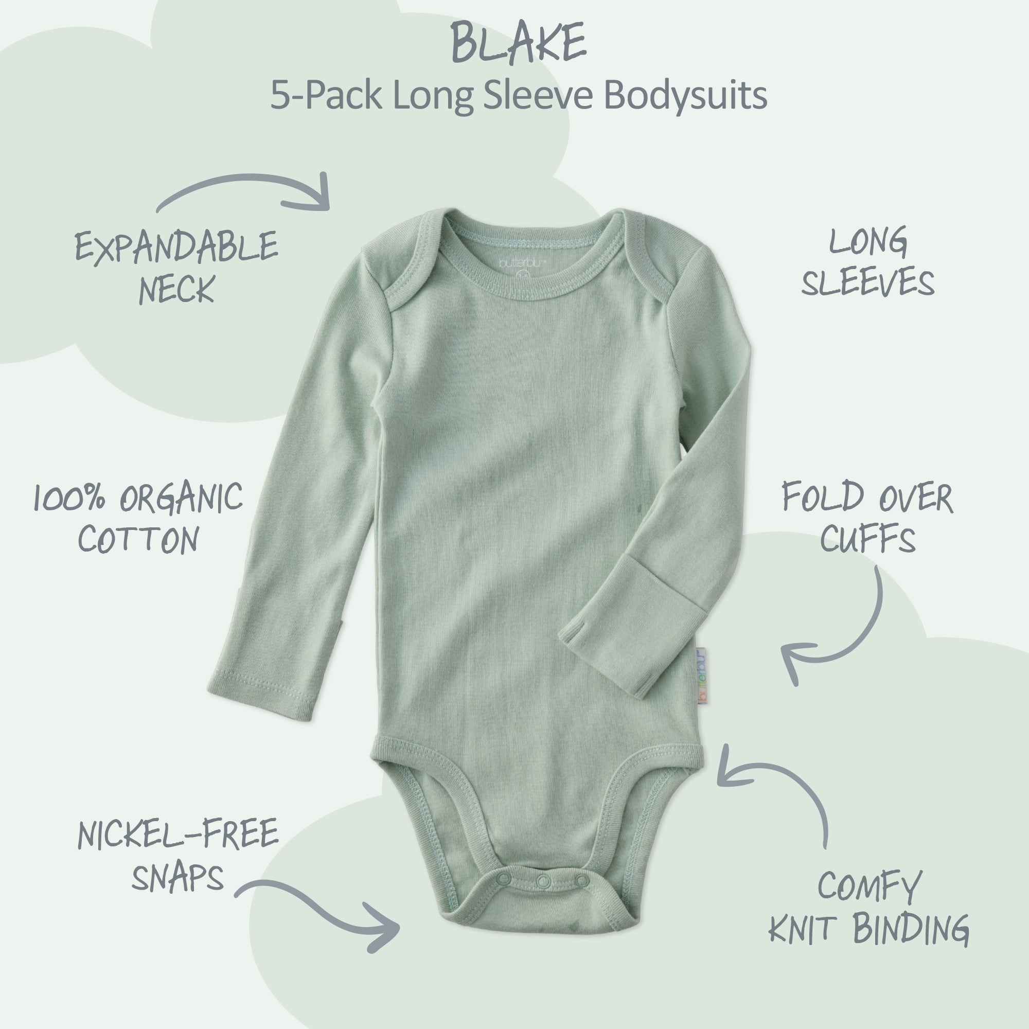 10-Pack Long Sleeve Seafoam Terra Rainbow Onesie Bodysuits