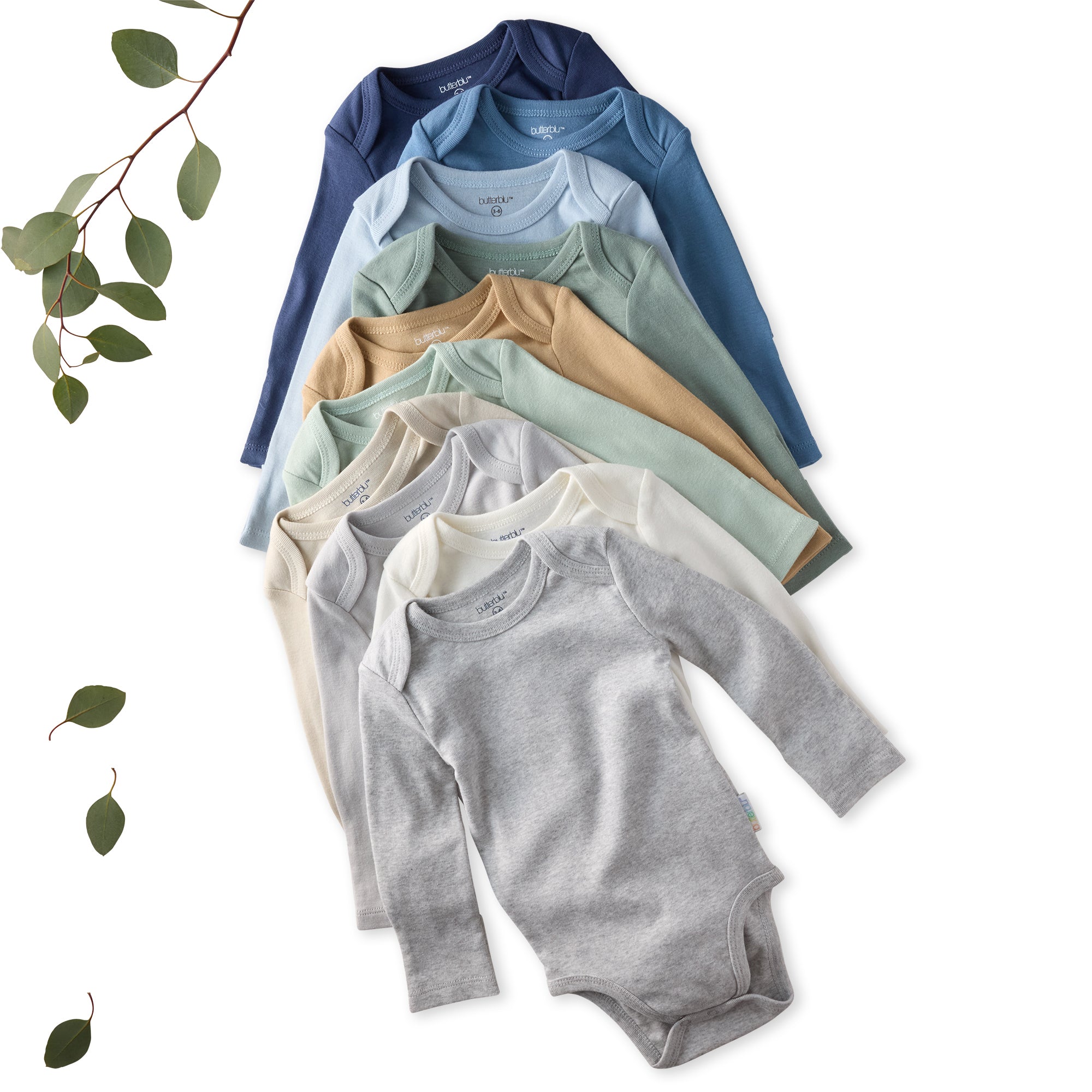 10-Pack Long Sleeve Seafoam Terra Rainbow Onesie Bodysuits