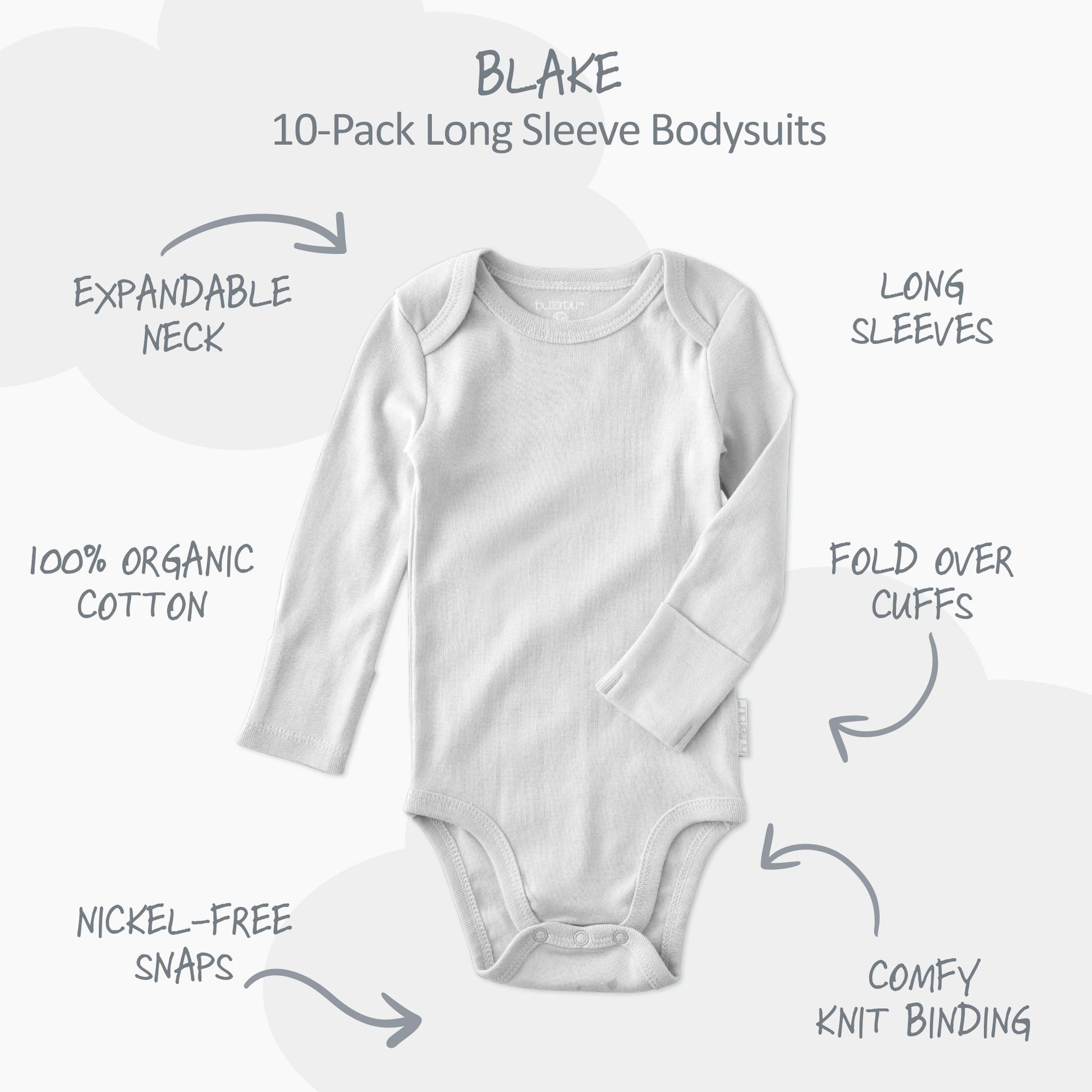 Long sleeve bodysuit onesie with feature callouts