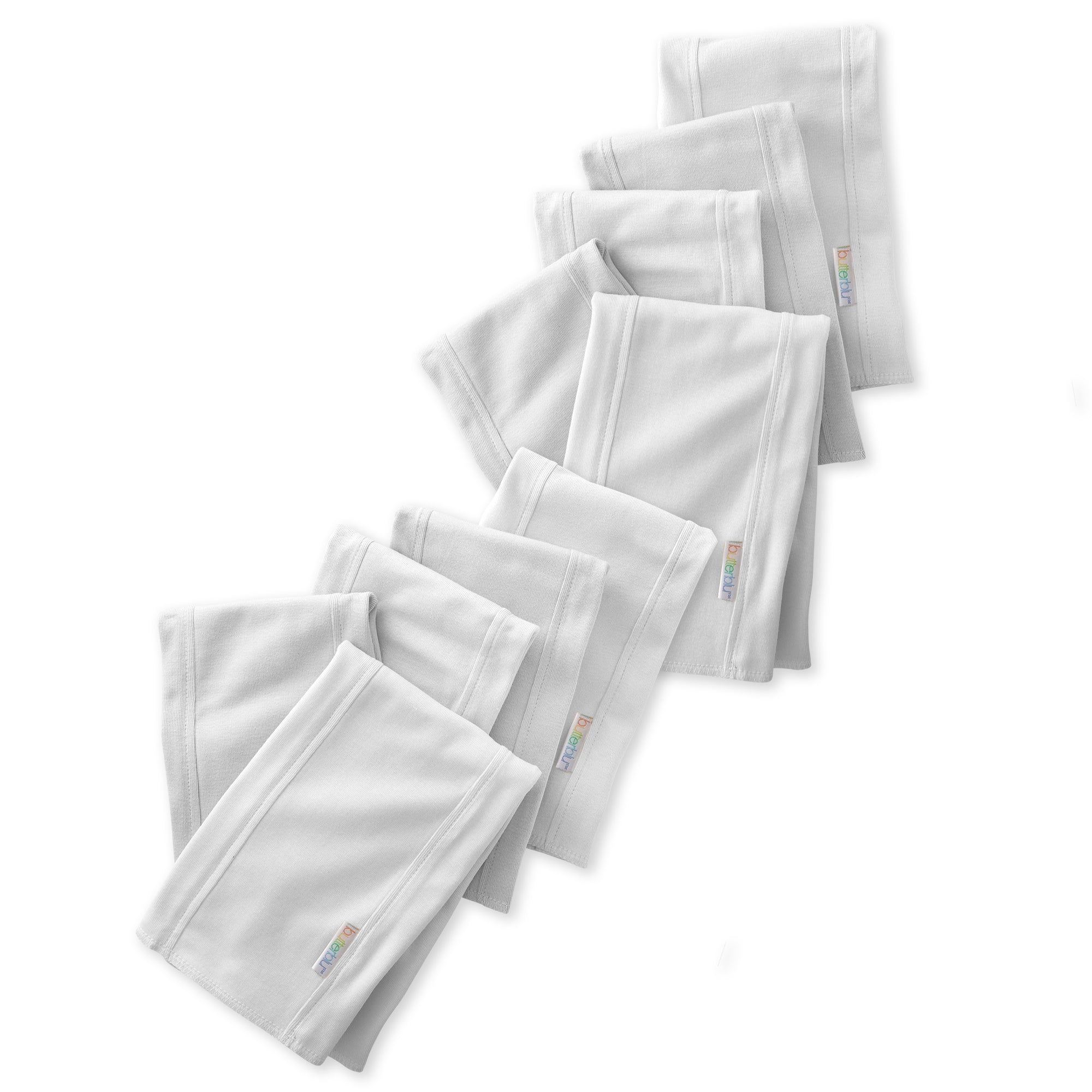 Set of white pillows with visible brand logo on a white background