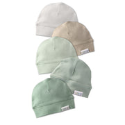 5-pack Charlie baby hats in Sage on a white background