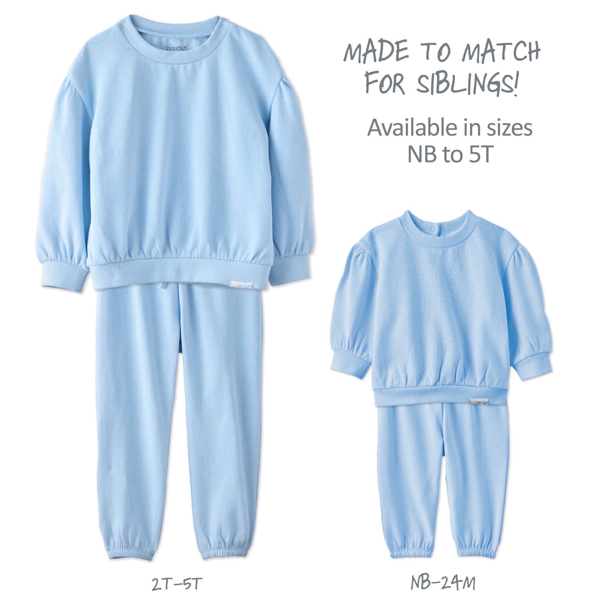 Size comparison of two Cari sweatsuits