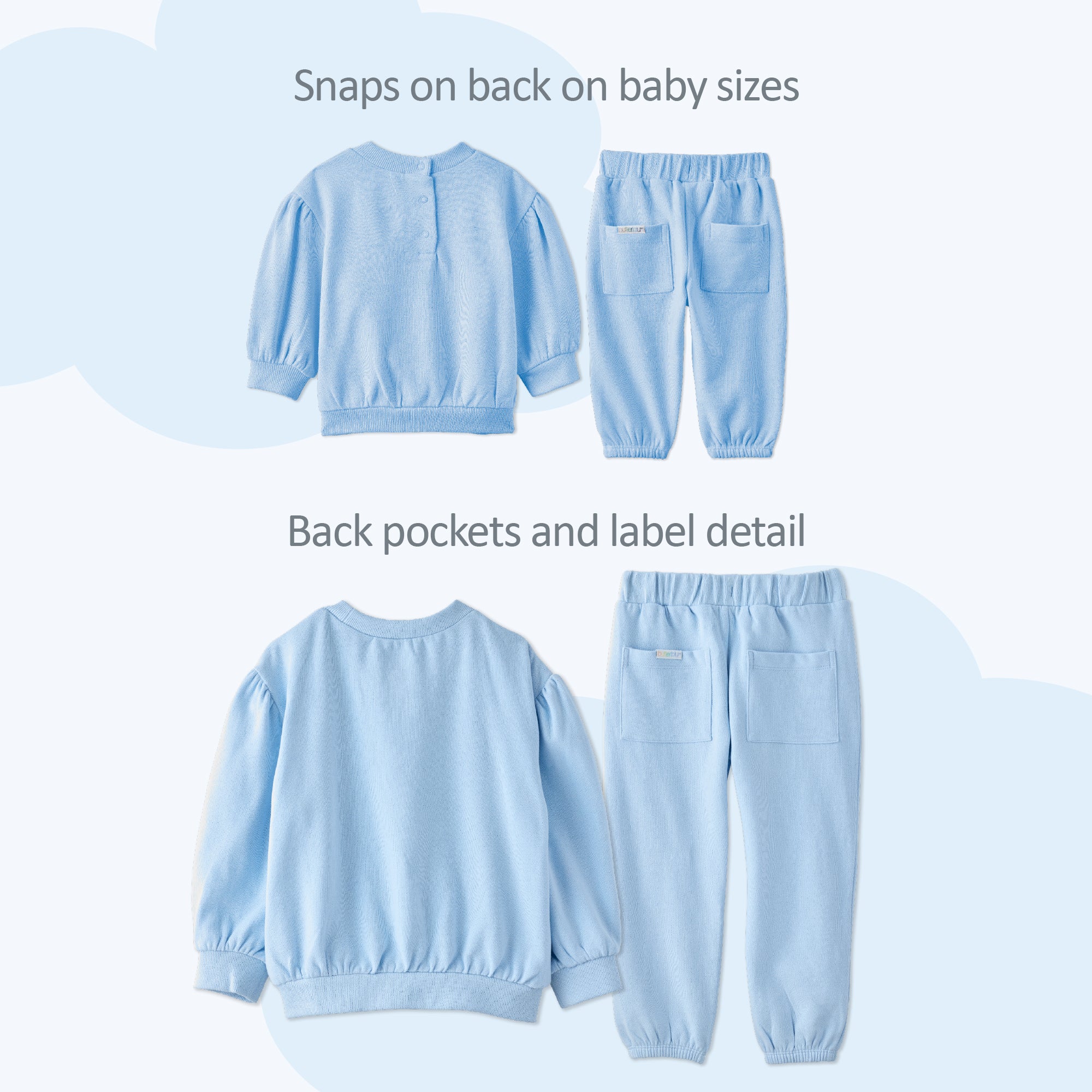 Size comparison of two Cari sweatsuits