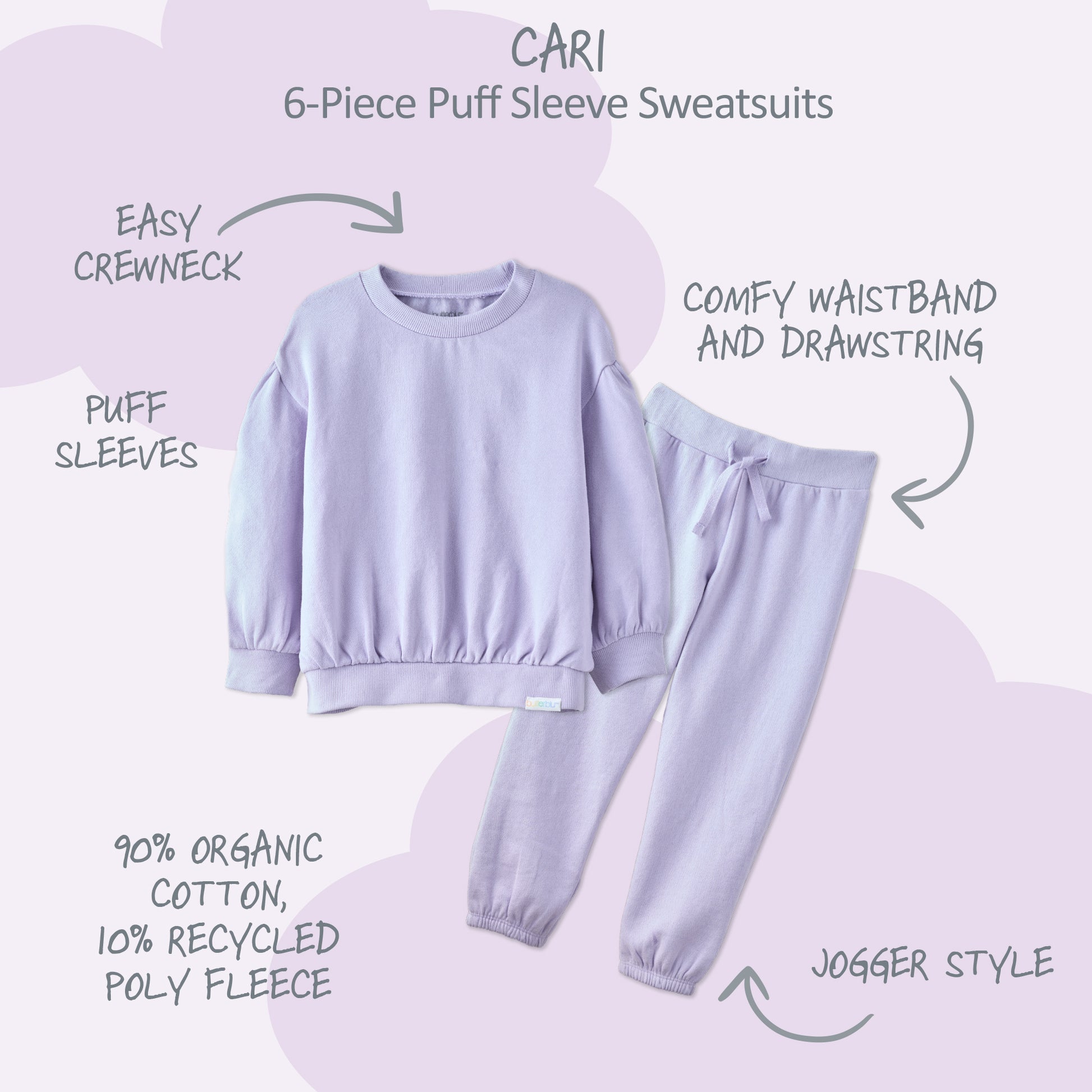 Front and backside of Cari sweatsuit with snap and back pocked details