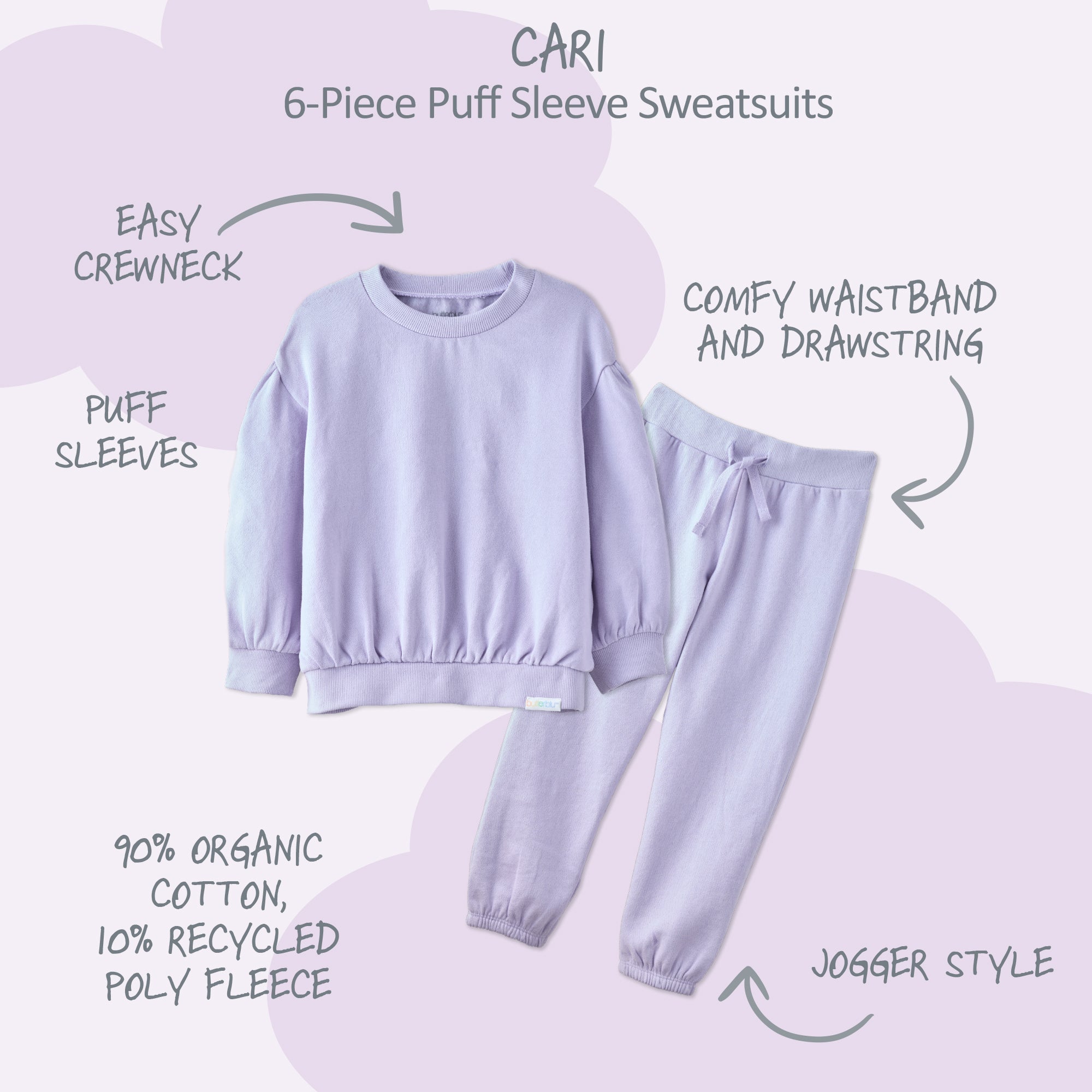Front and backside of Cari sweatsuit with snap and back pocked details