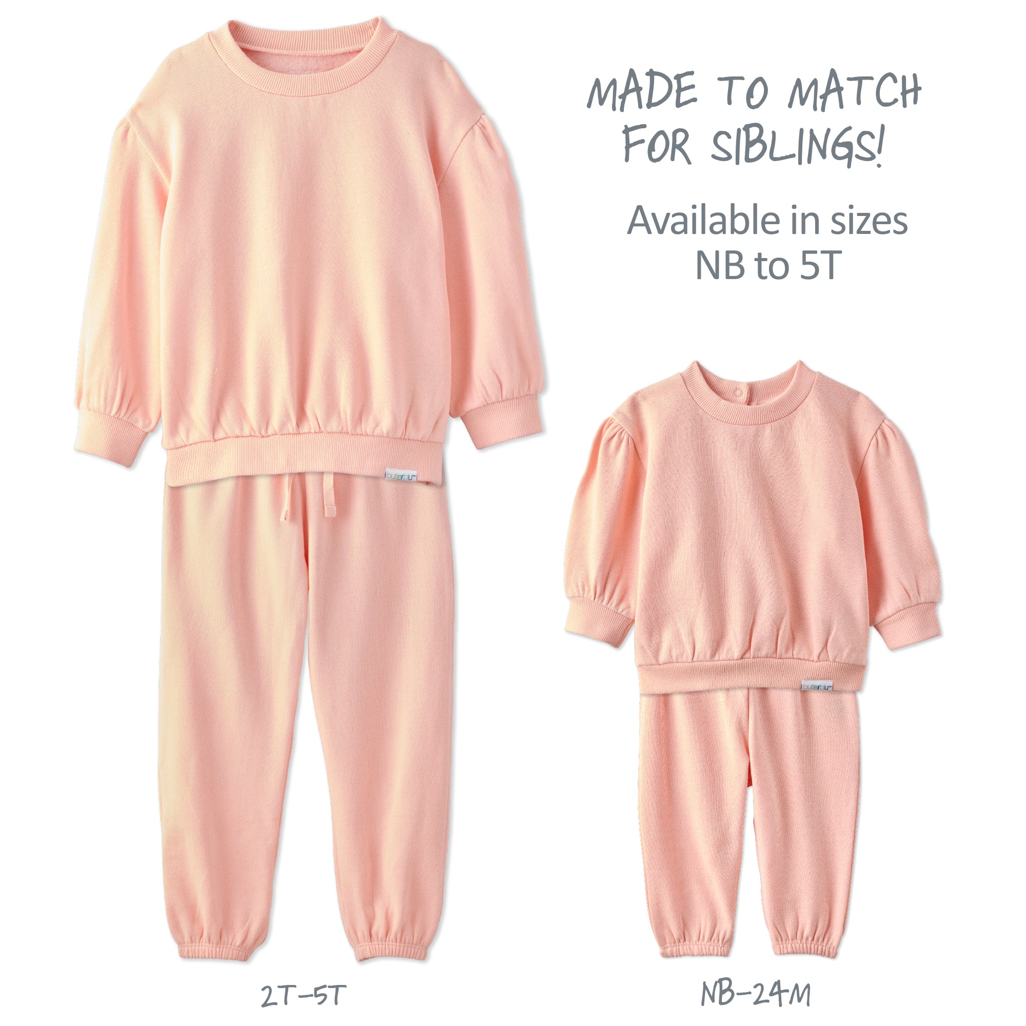 Size comparison of two Cari sweatsuits