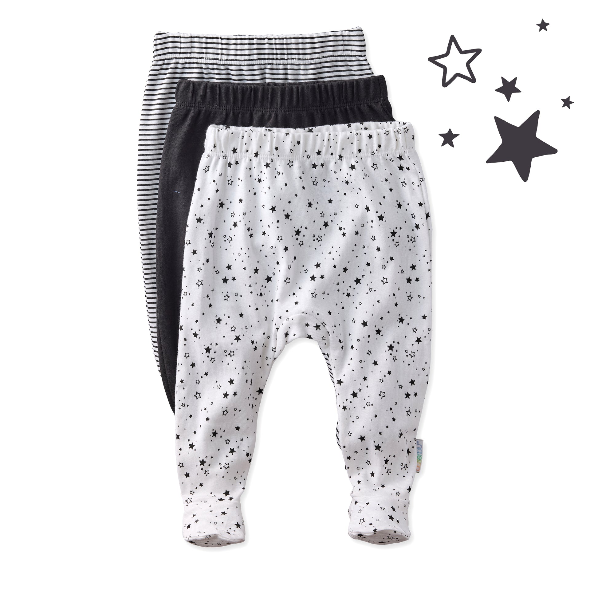 Set of baby pants with star pattern on a white background