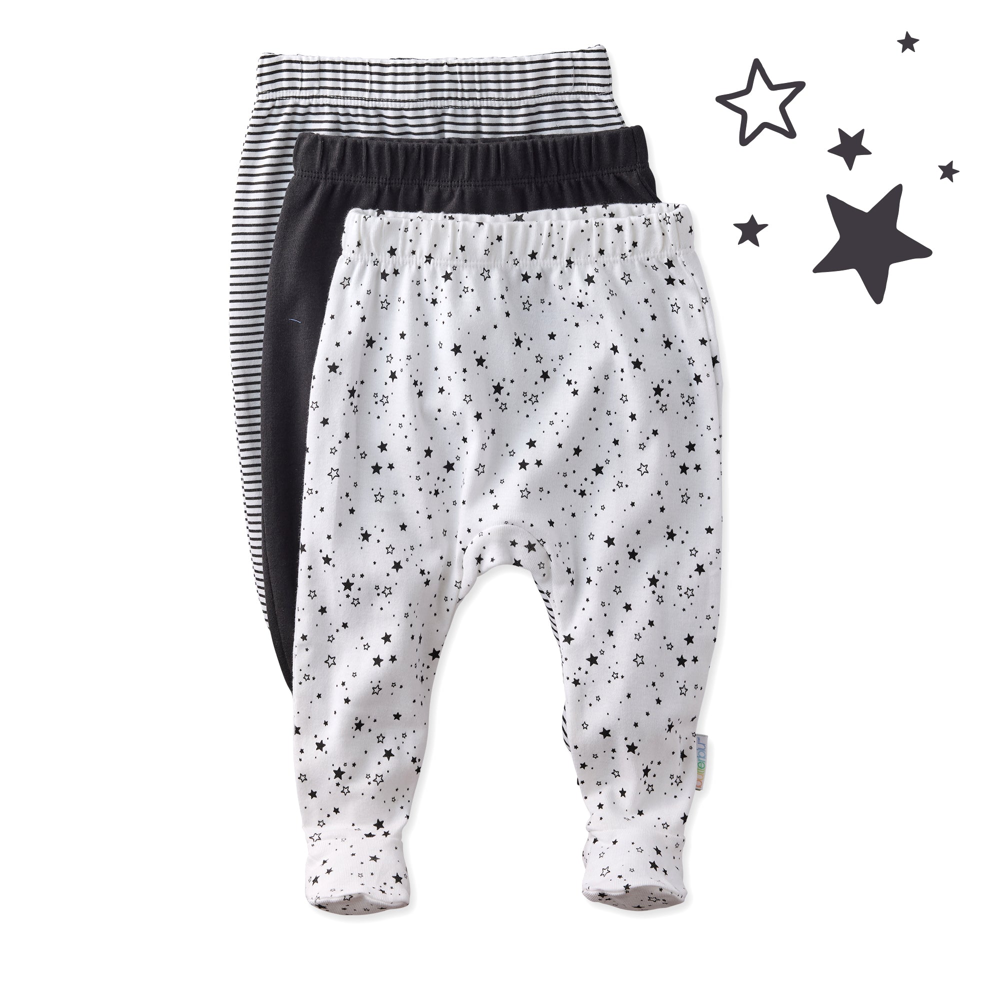 Set of baby pants with star pattern on a white background