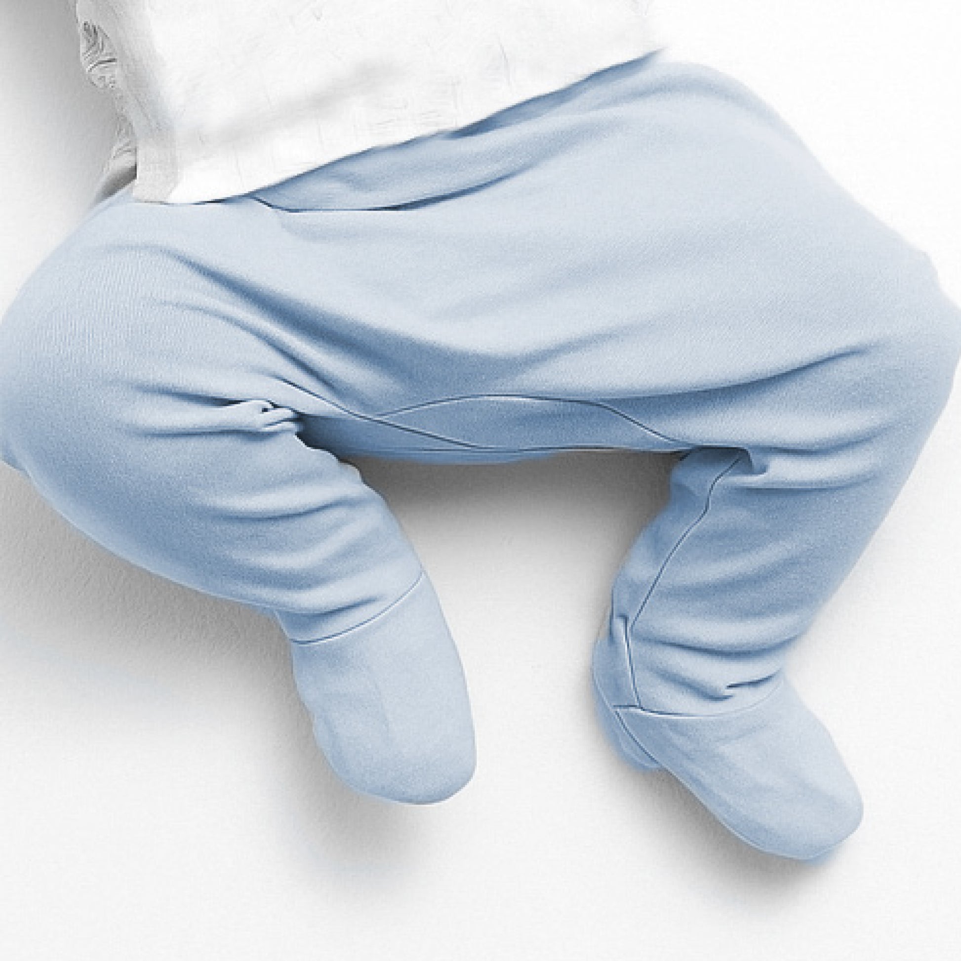 Light blue baby pants on a white background