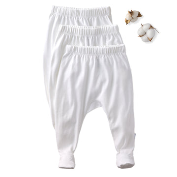 Butterblu Fallon 3-pack footed baby pants in White — GOTS-certified organic cotton footie leggings for newborns
