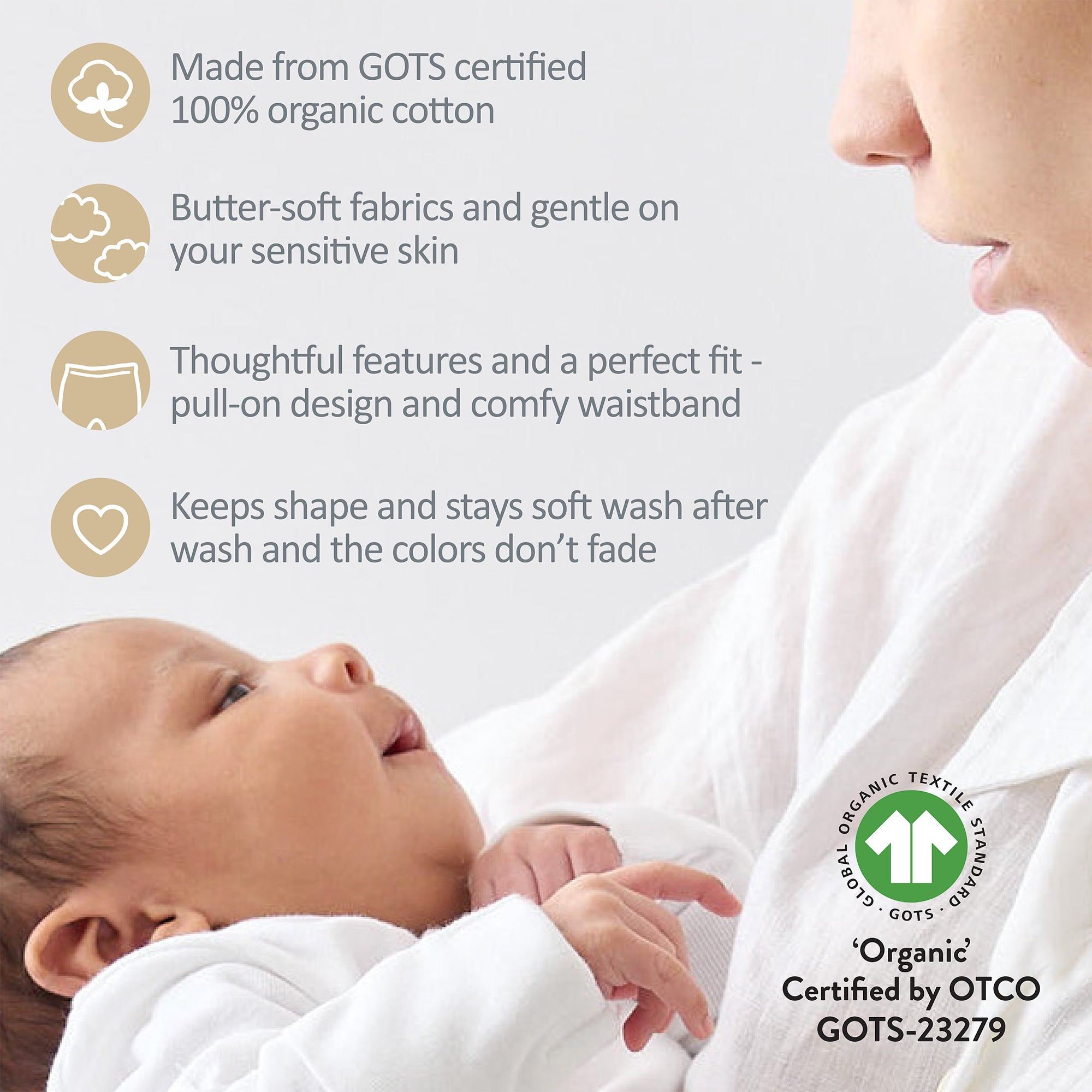 Cute baby and Sam GOTS certification badges