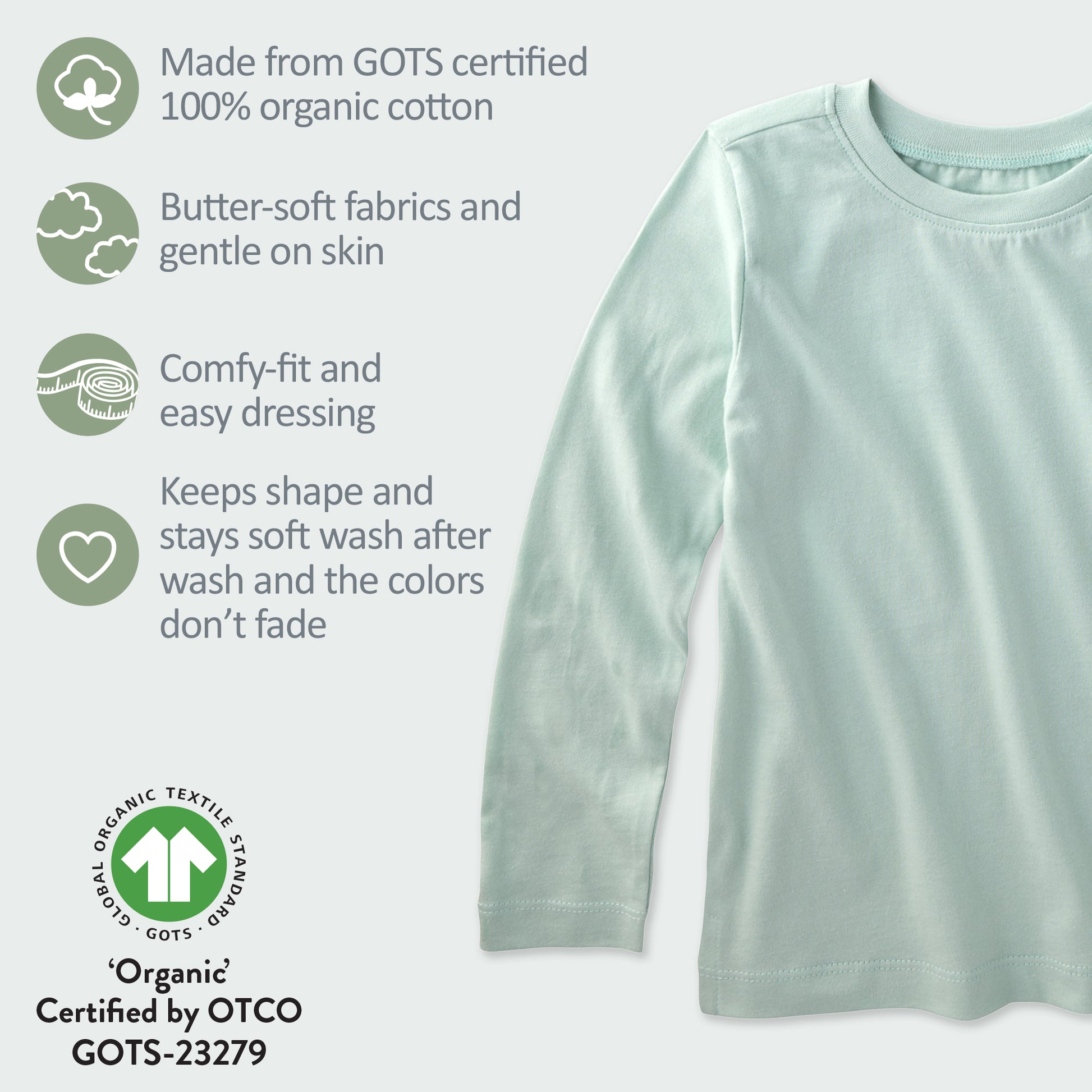 Green t-shirt with GOTS product certificates