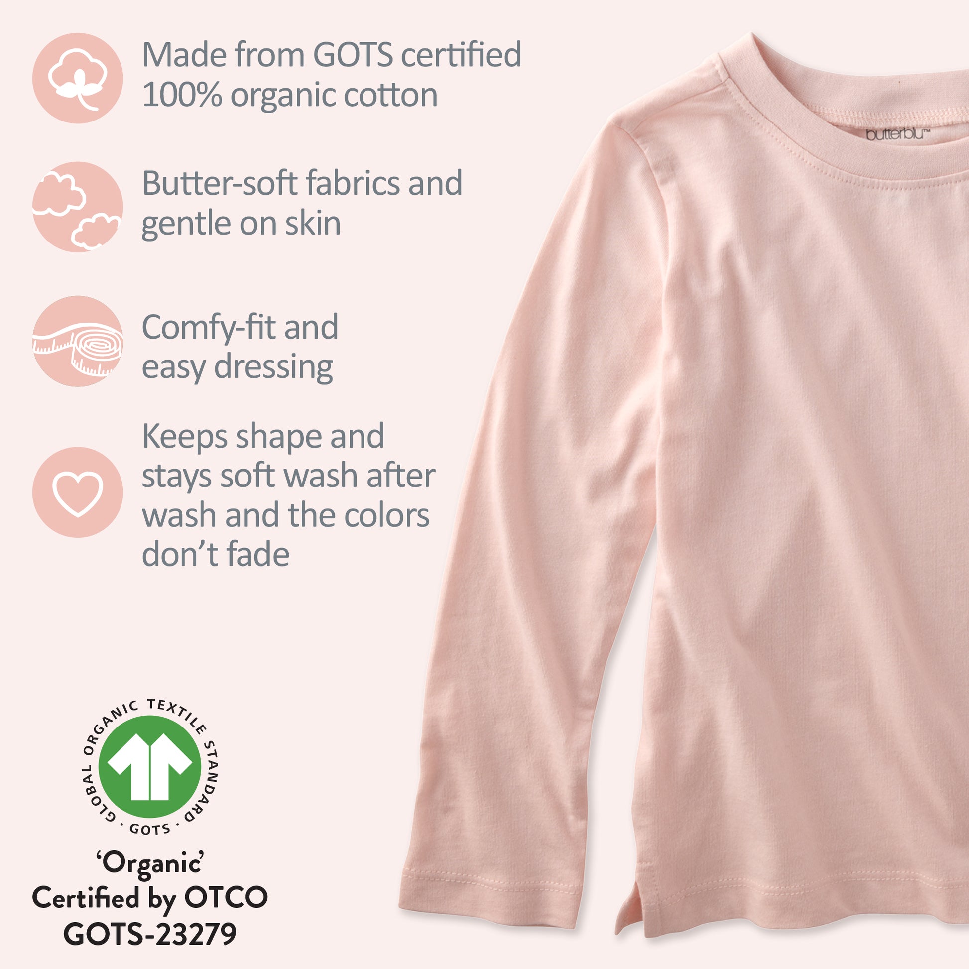Pink t-shirt with GOTS product certificates