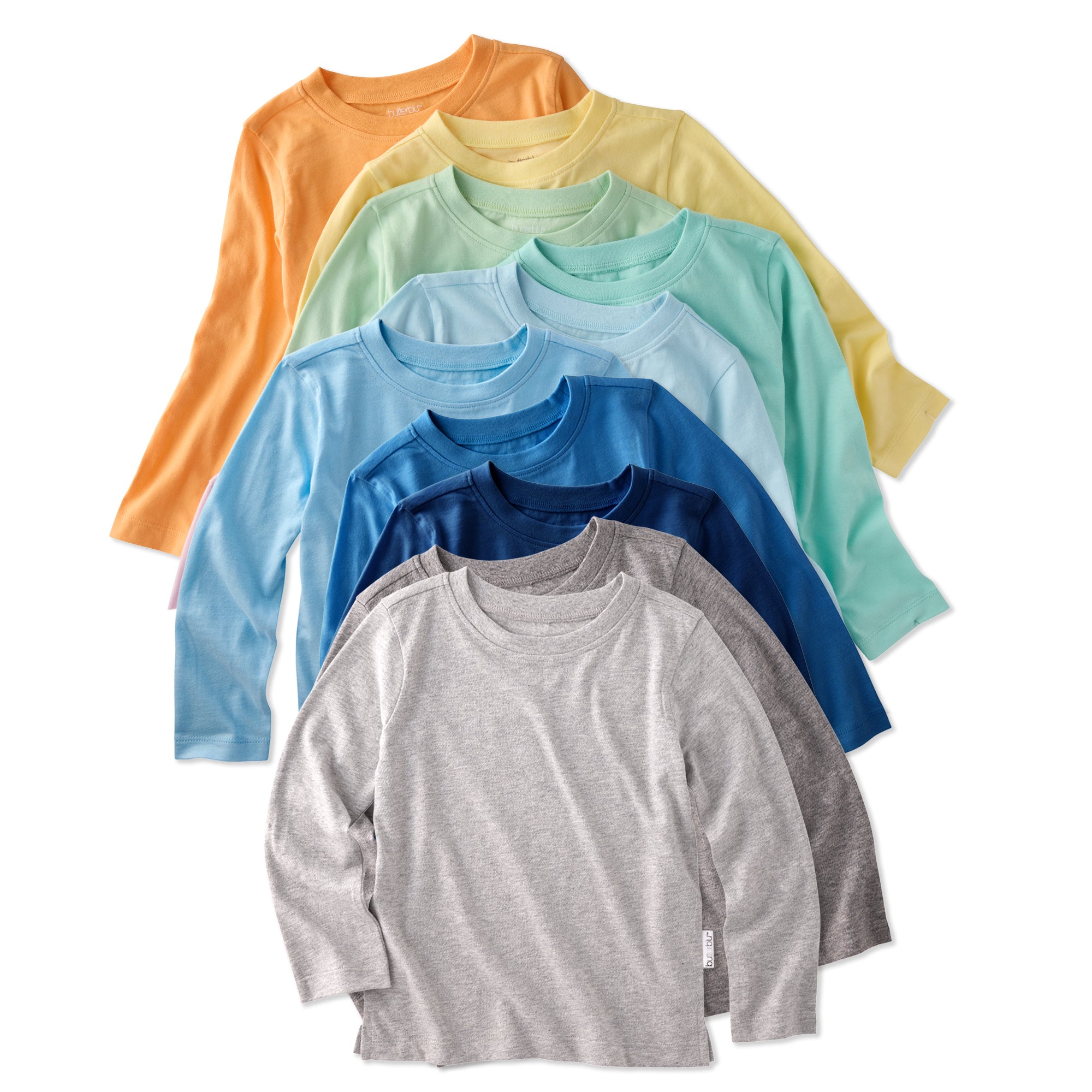 sunny and blue long sleeve tee shirt ombre on a white background