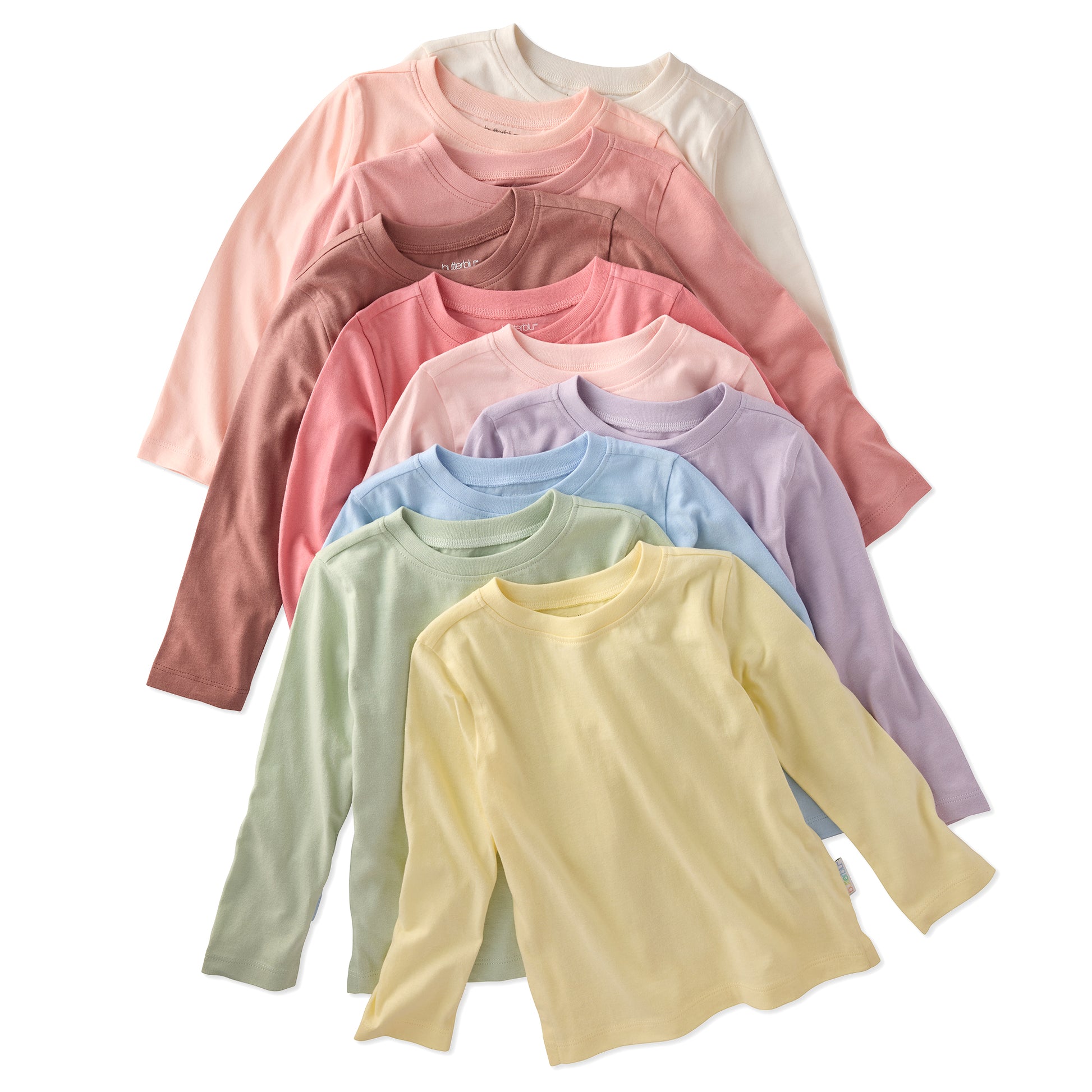 rainbow long sleeve tee shirt on a white background 