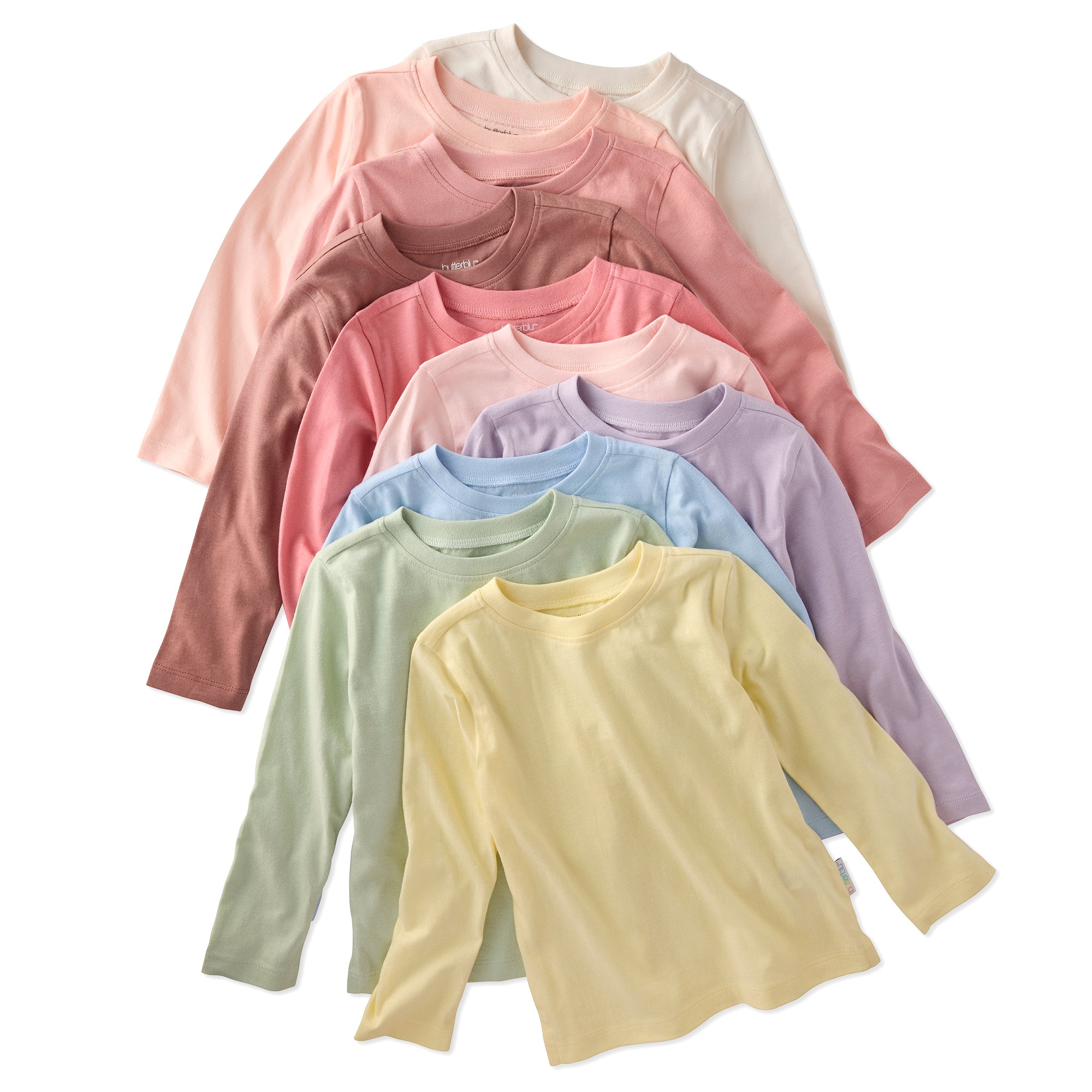 rainbow long sleeve tee shirt on a white background 