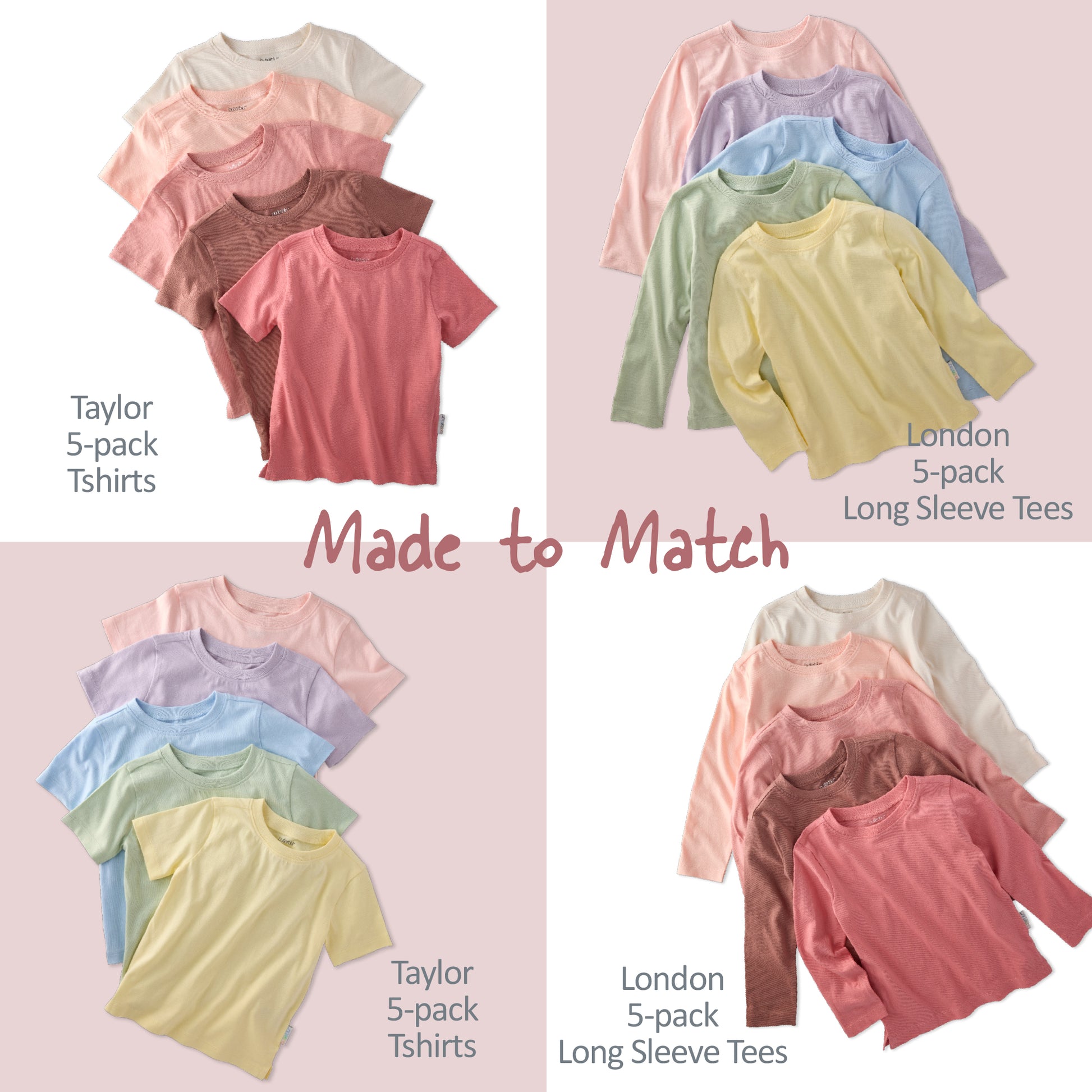 Collage of taylor tee shirts and Long long sleeves in sunset and haze