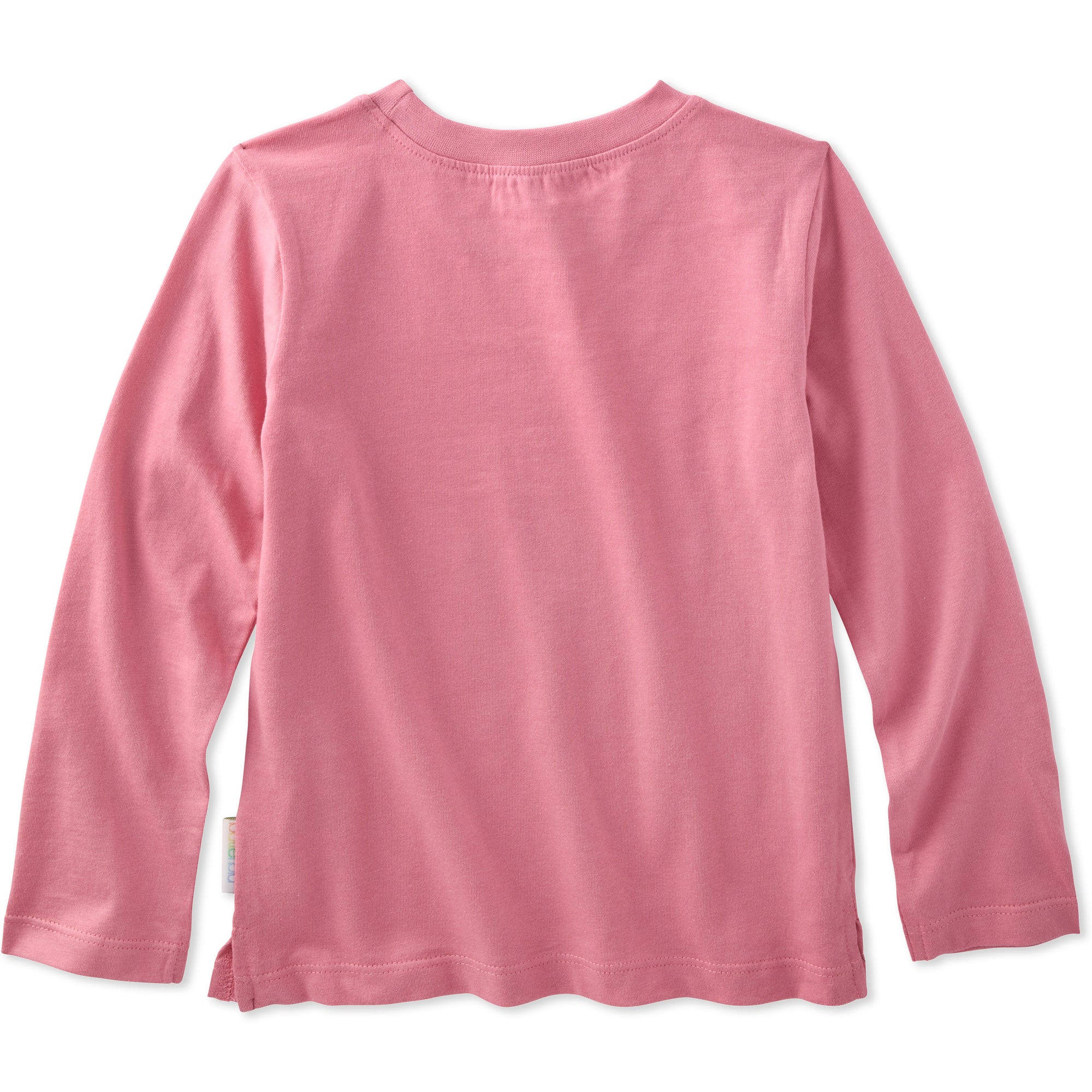 Back on a pink long sleeve tee shirt with a white background