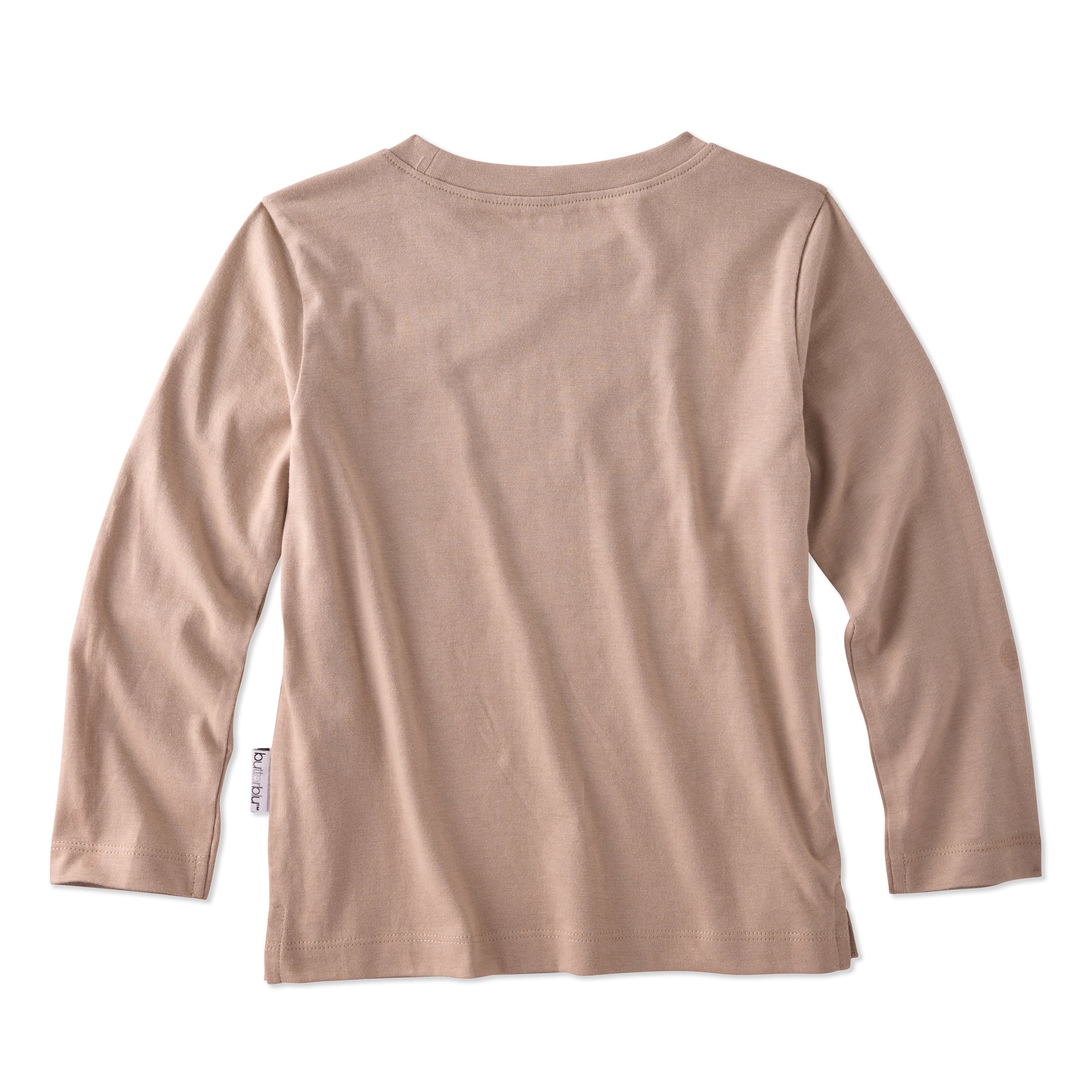 Back of a brown long sleeve tee shirt on a white background 