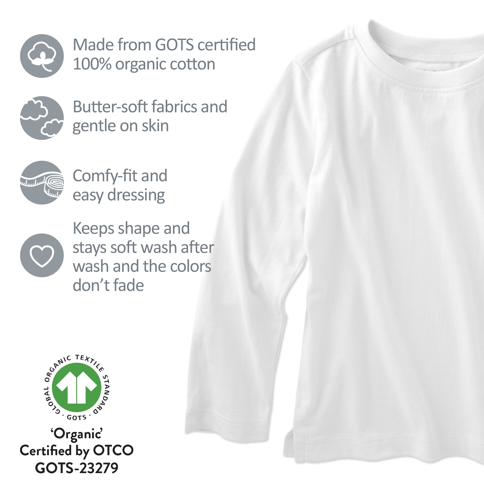 White long sleeve with GOTS certification details