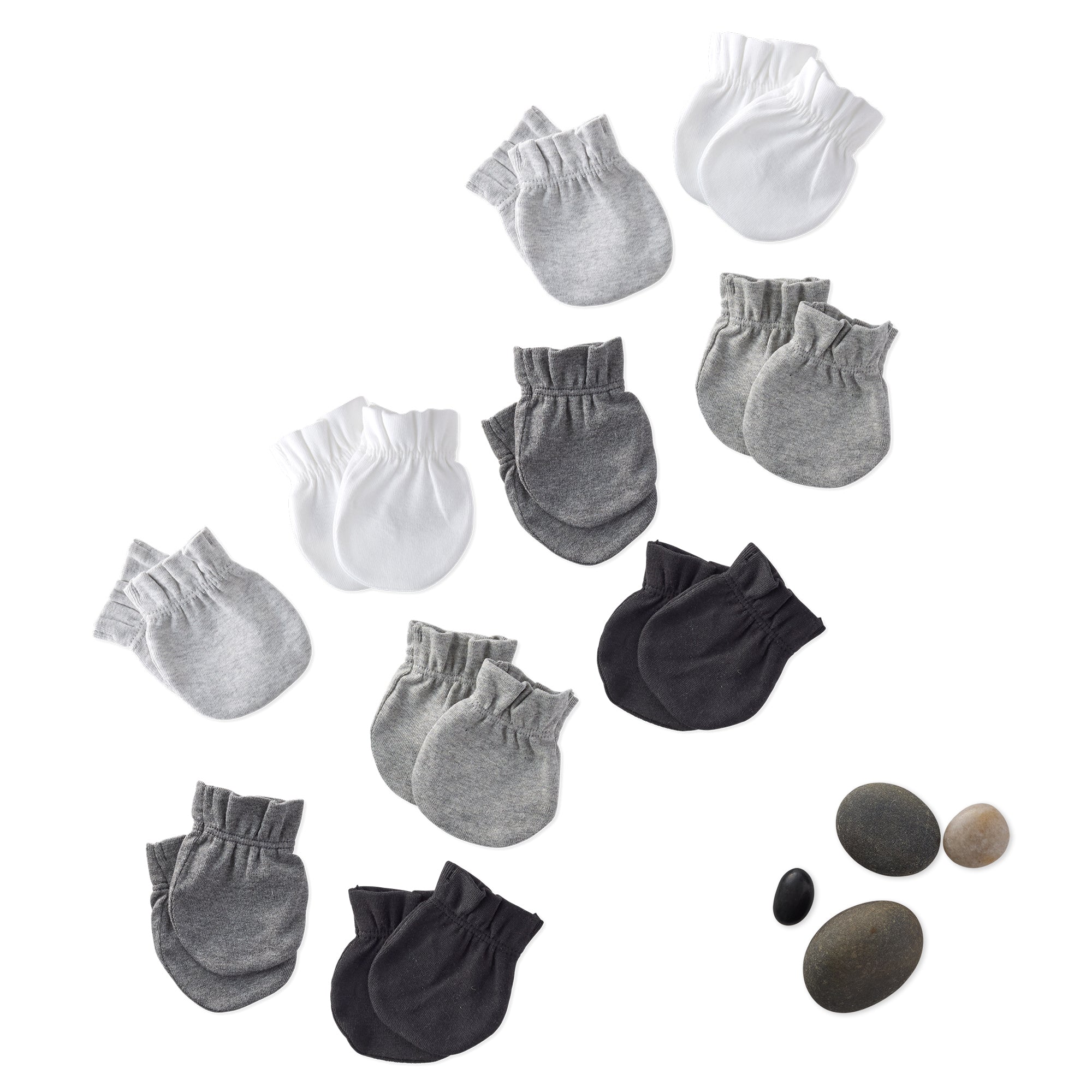 Set of gray and black baby socks on a white background