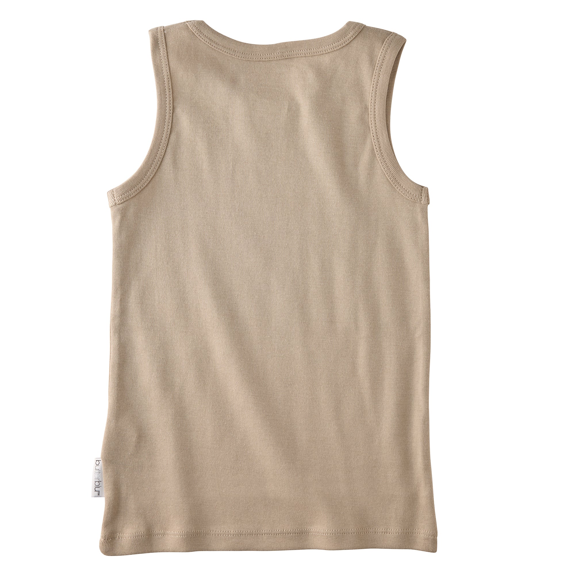 Backside of sleeveless tee on a white background