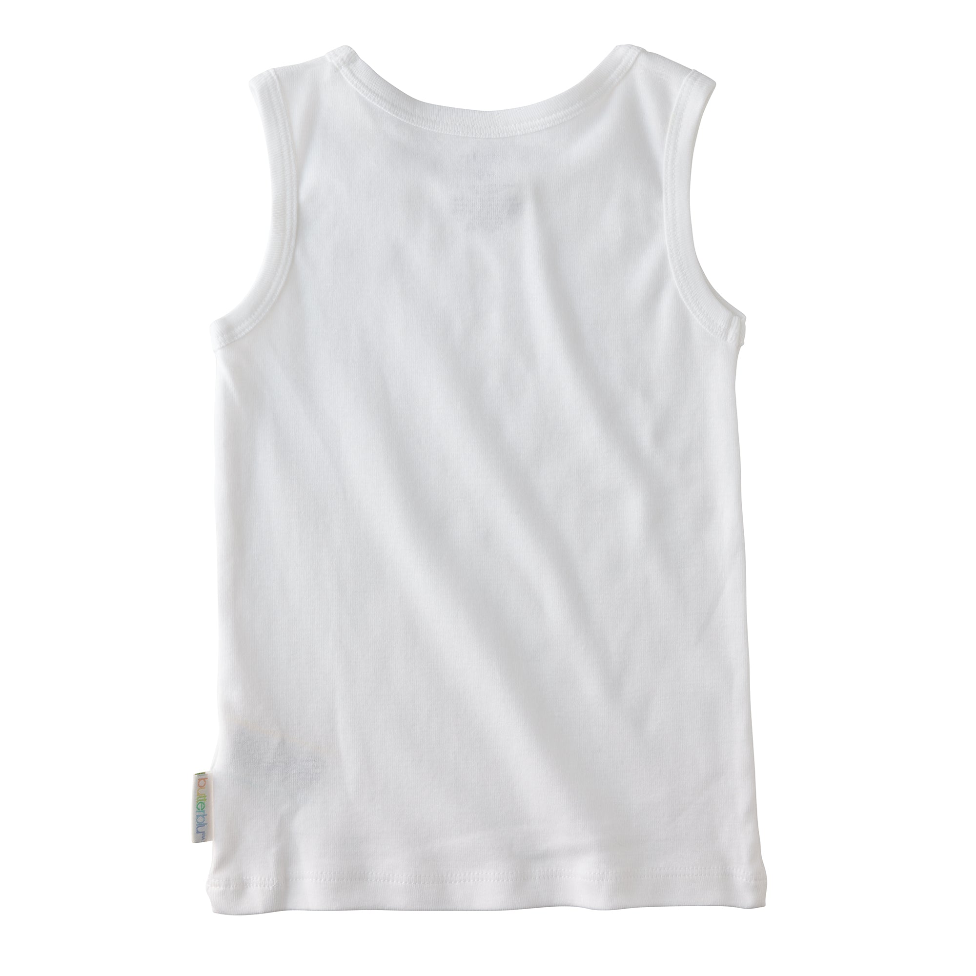 Backside of sleeveless tee on a white background

