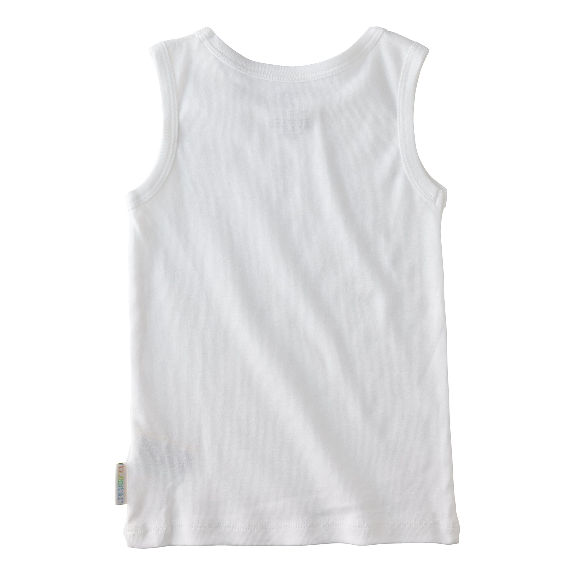 Backside of sleeveless tee on a white background