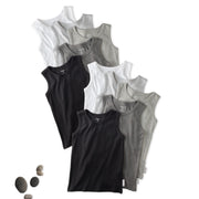 Layout of 10 short sleeve t-shirts in Stone Ombre Rainbow on a white background with a stone detail
