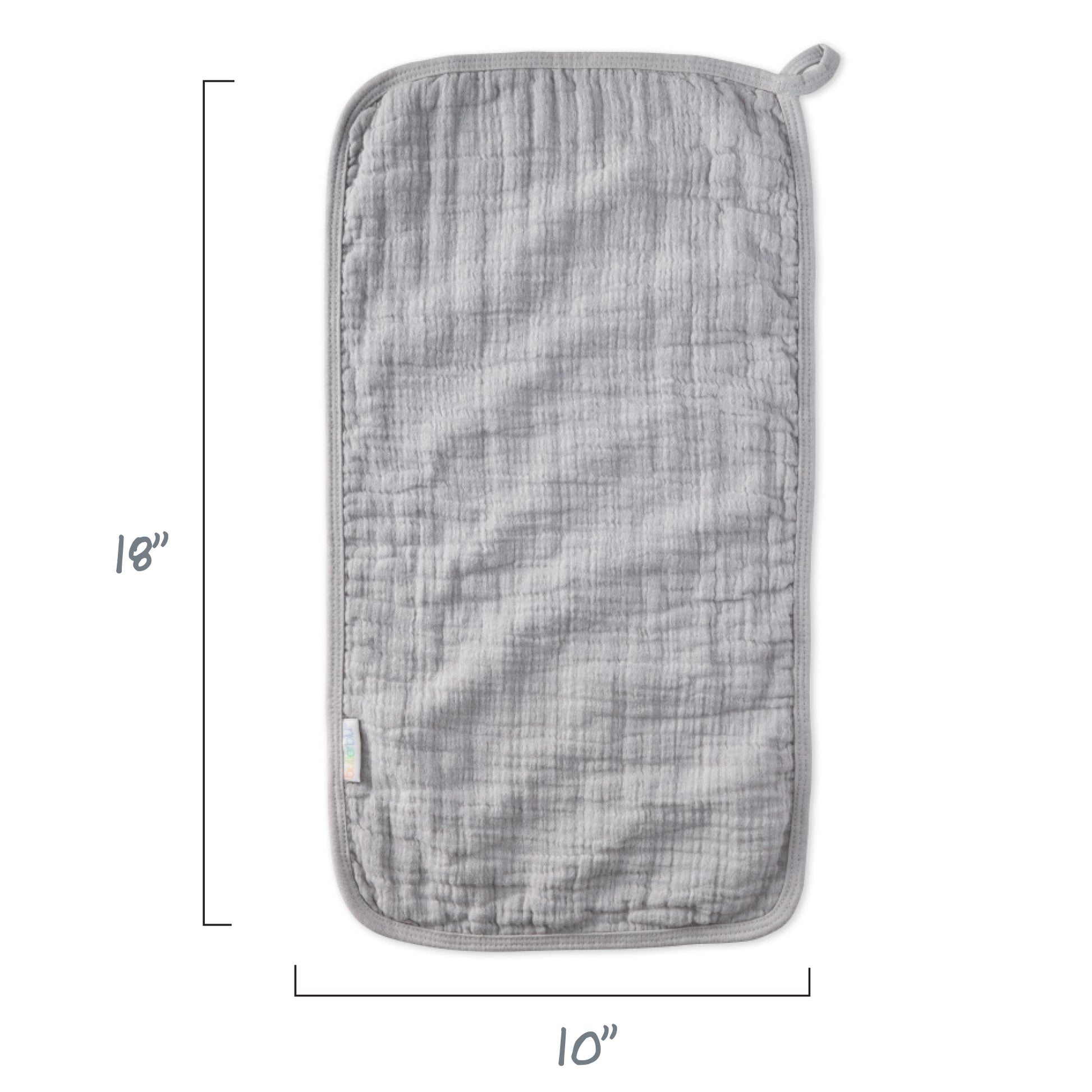 Gray pot holder with measurements on a white background