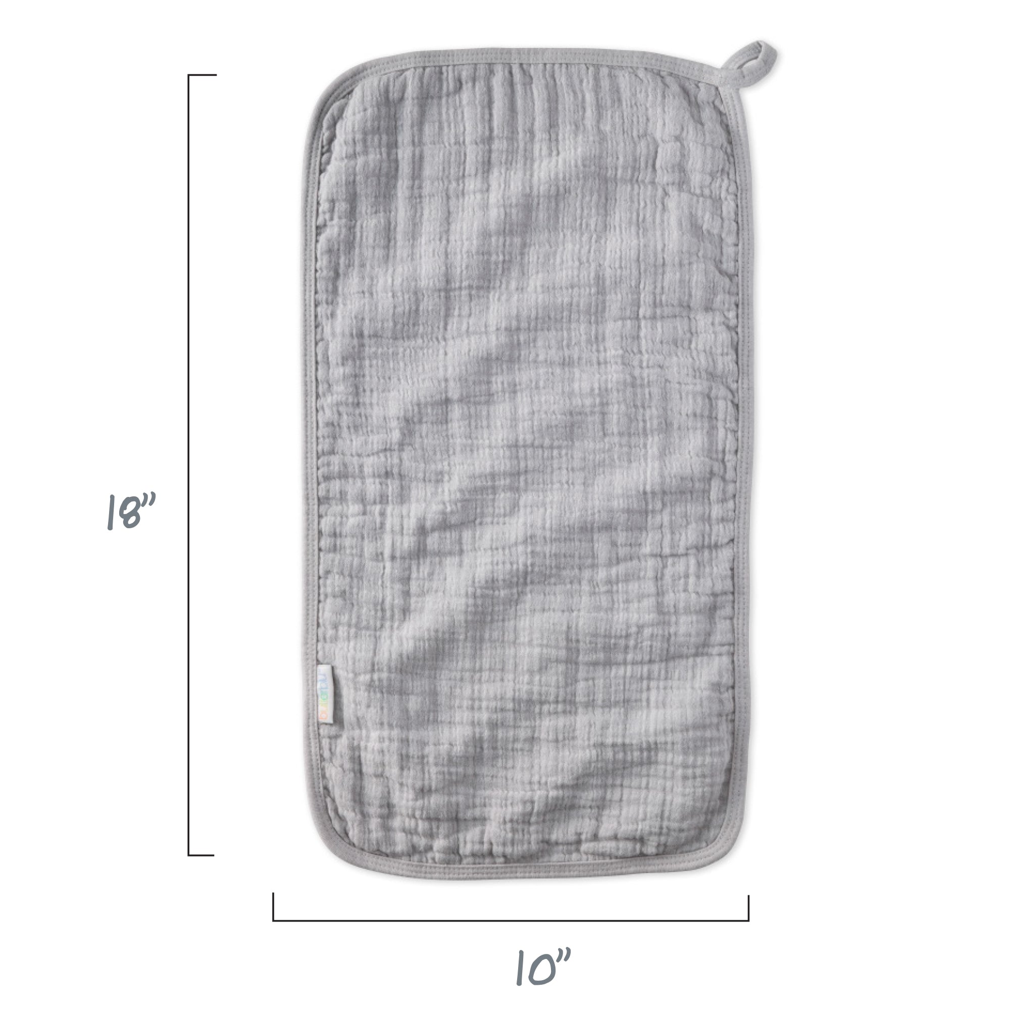 Gray pot holder with measurements on a white background