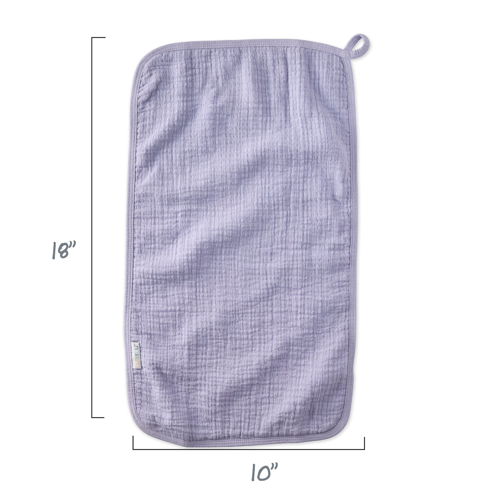 Purple checkered pouch with dimensions on a white background