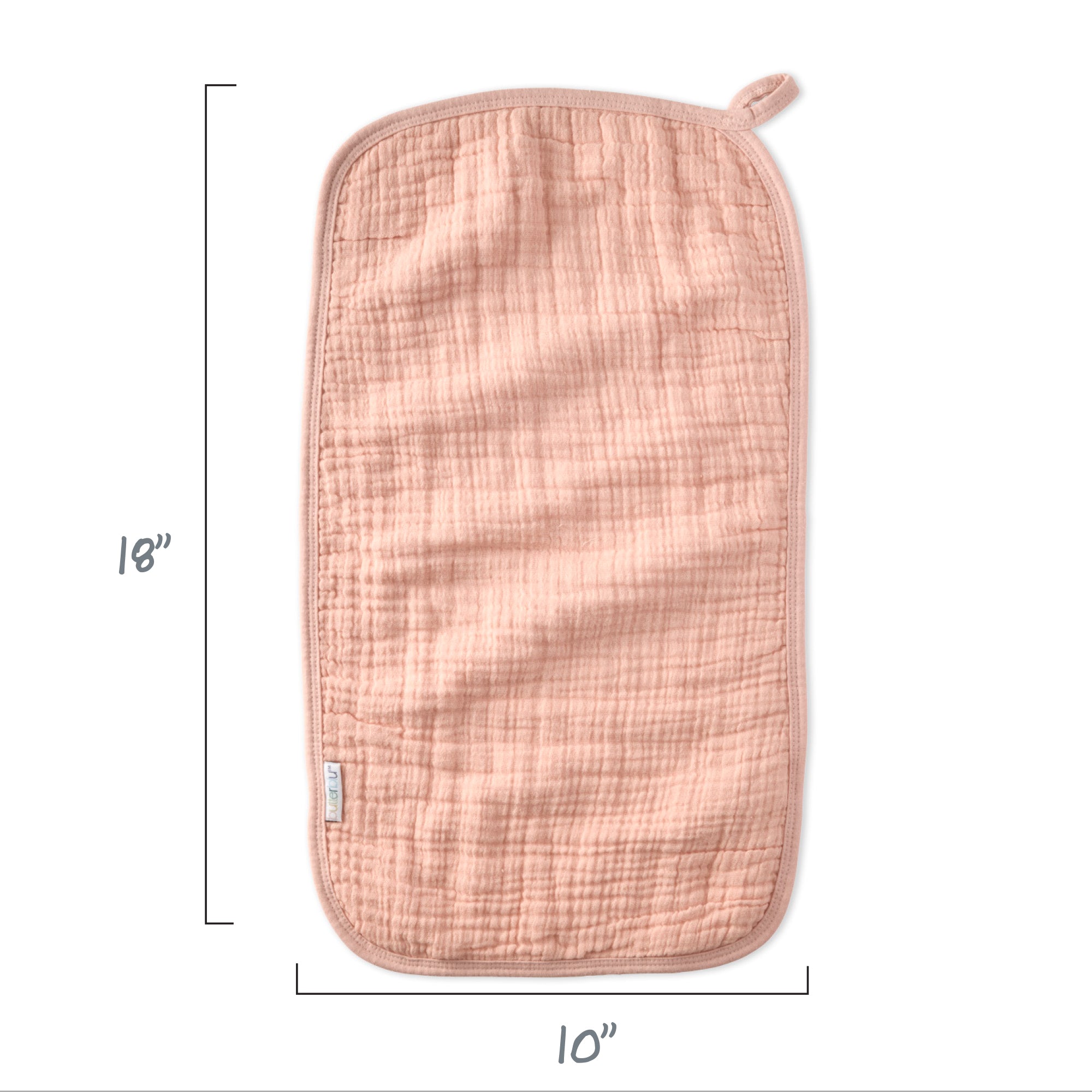 Pink textured pouch with dimensions on a white background