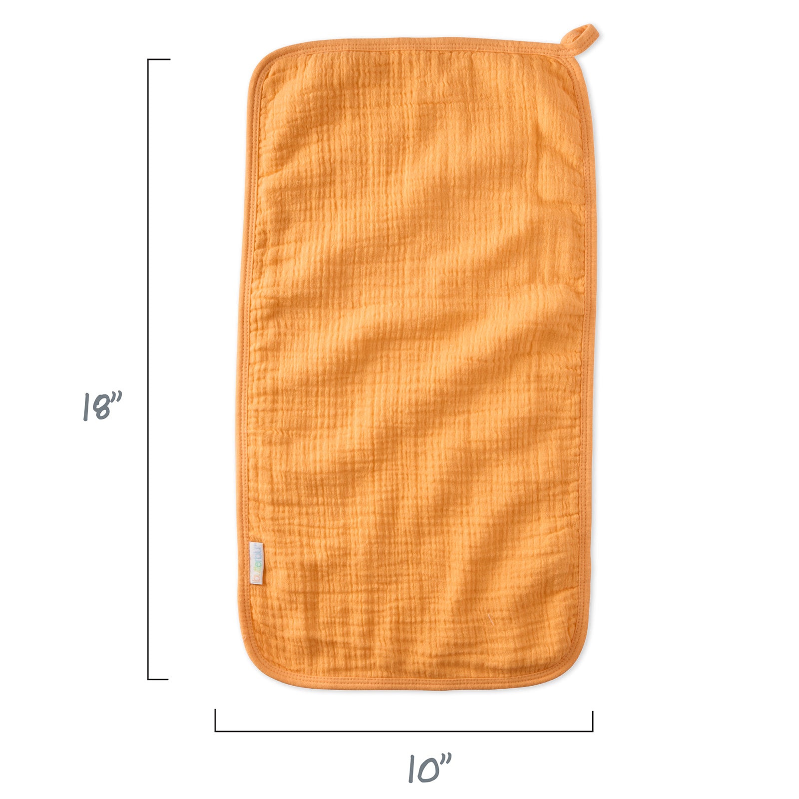 Orange pouch with dimensions on a white background