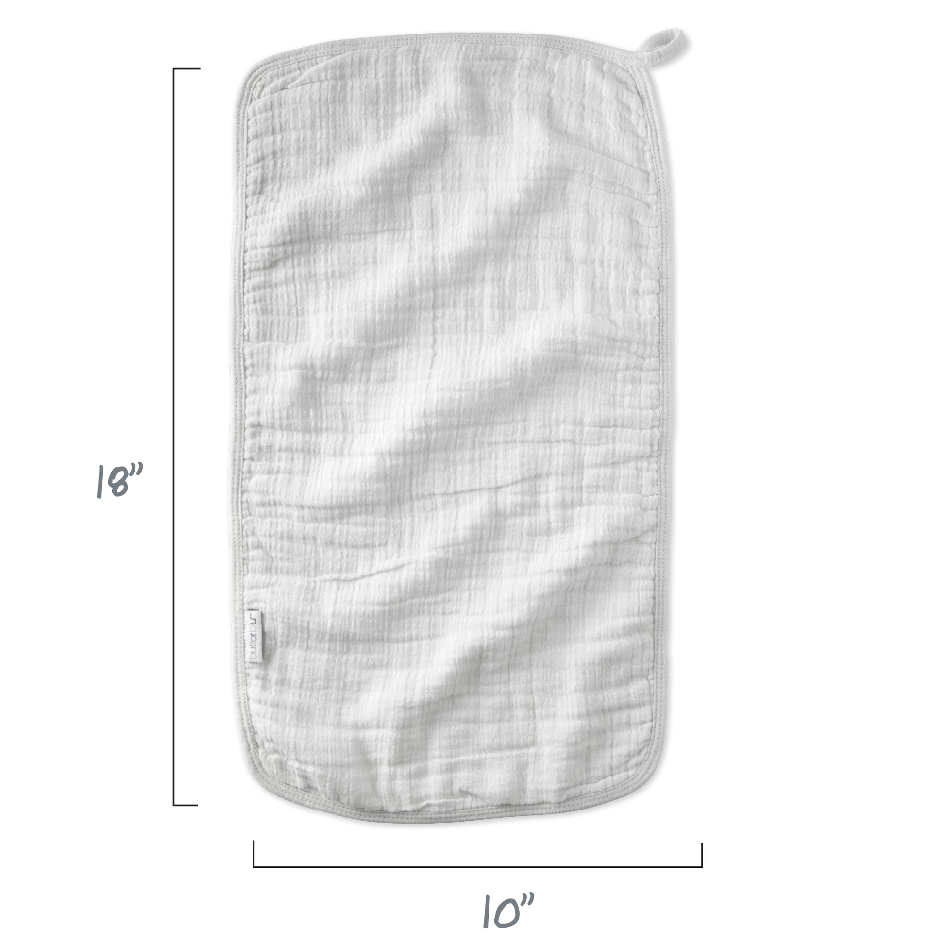 White textured pot holder with dimensions on a white background