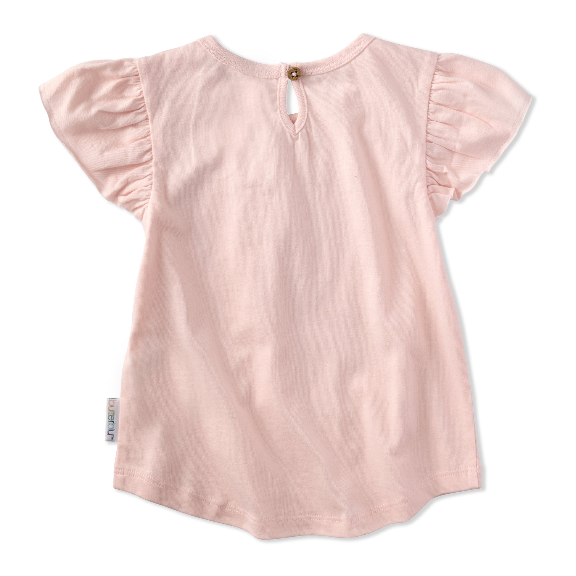 Pink blouse with ruffled sleeves on a white background